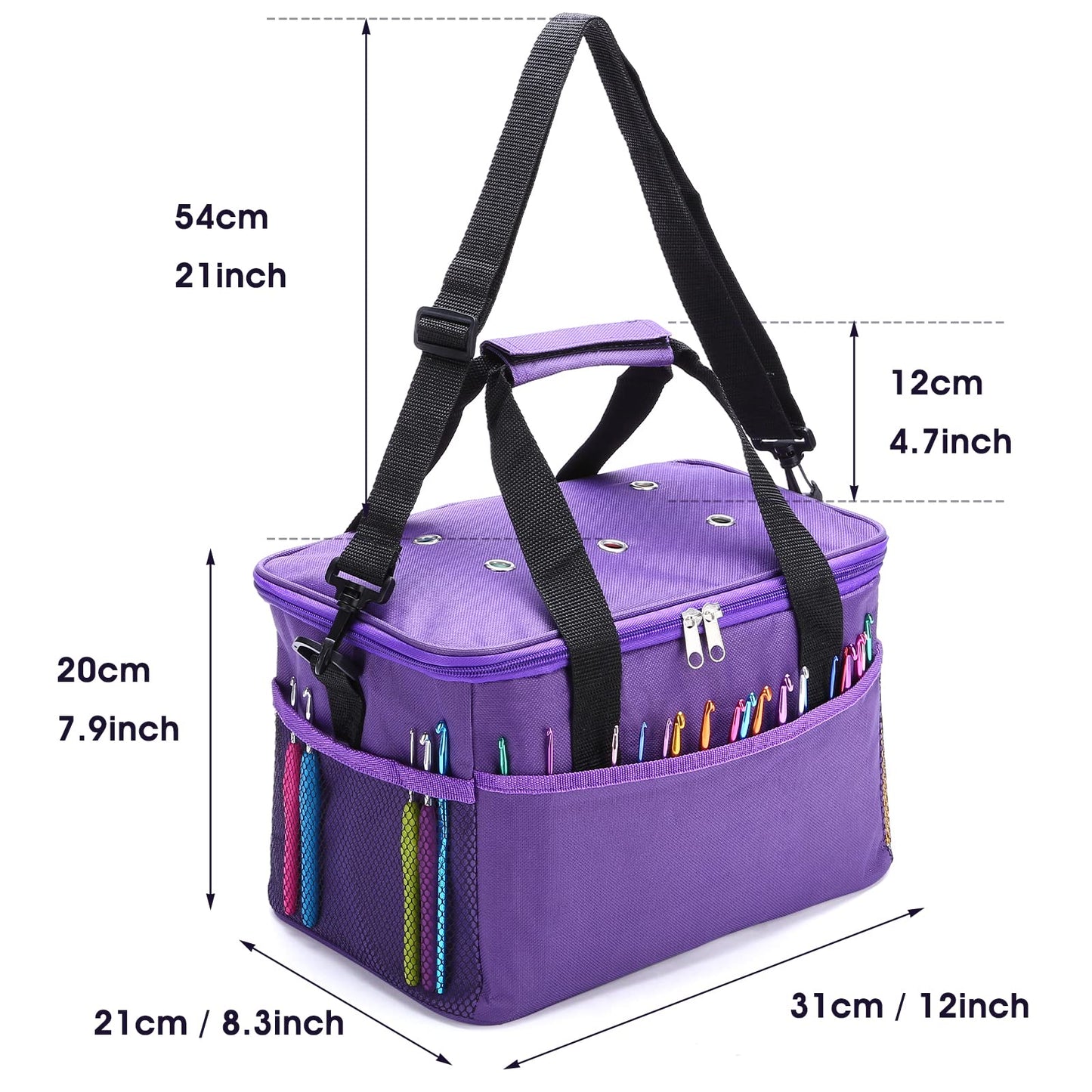 Crochet Bag for Beginners, High Capacity Yarn Totes Organizer with Inner Divider Portable for Crochet Hooks, Knitting Needles, Project and Supplies, Purple