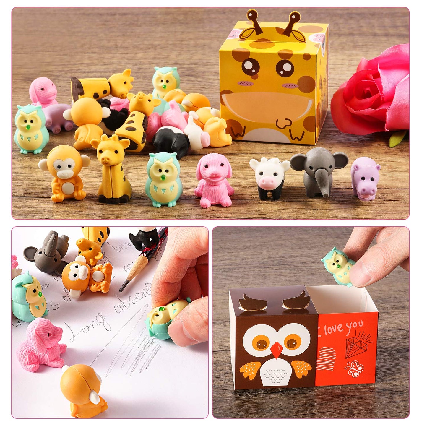 Valentines Day Cards for Kids 28 Pack 3D Animal Box with Puzzle Erasers - Perfect DIY Valentines Cards for Classroom School Games & Valentine Party Favors for Kids