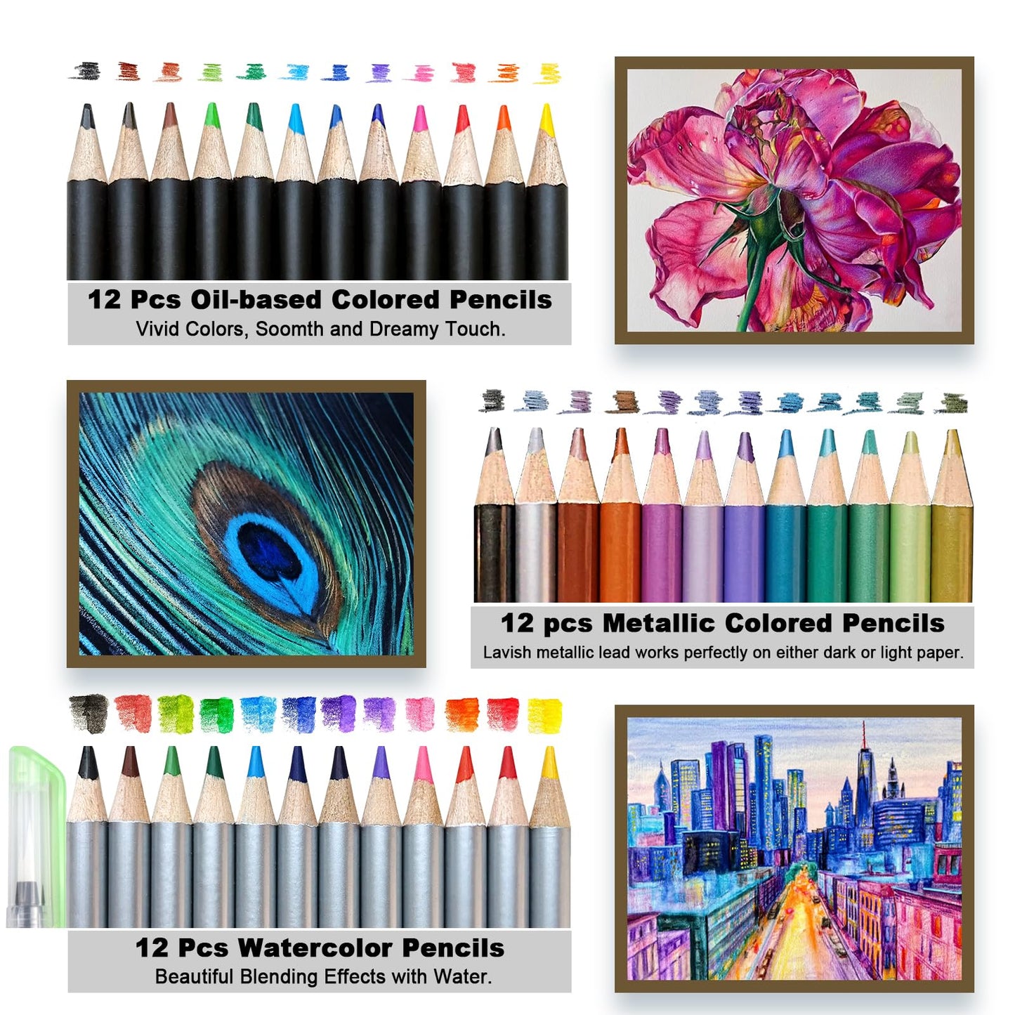 72 Pack Drawing Sketching Set with 8x11 Sketchbook | Pro Art Supplies Kit for Artist Adults Teens Beginner | Graphite Charcoal, Watercolor & Metallic Colored Pencils in Gift Case.