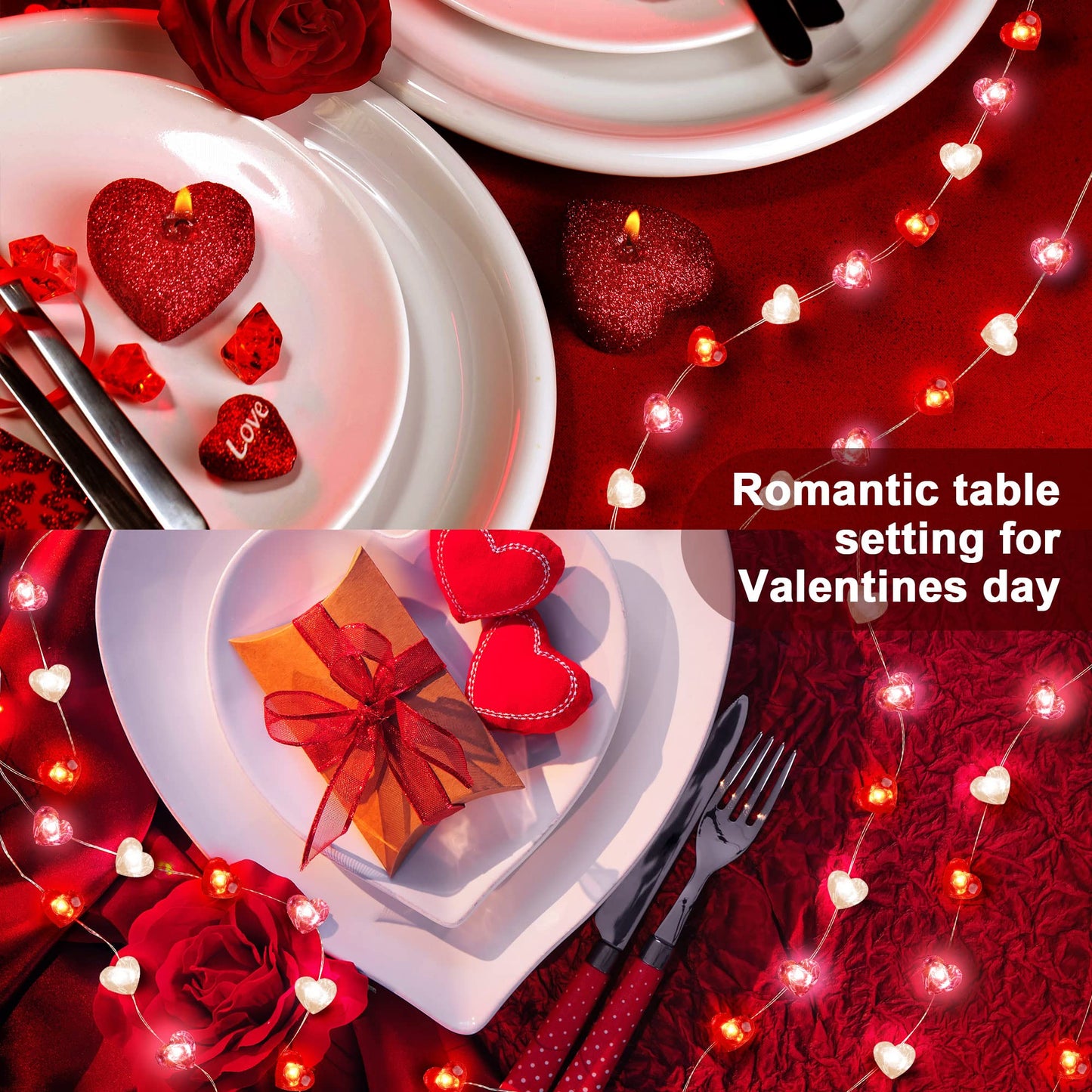 Fairy String Lights 10 Feet LED Red Pink White Heart Shaped Twinkle Fairy Lights 8 Modes Battery Operated for Valentine‘s Day Kids Bedroom Christmas Wedding Indoor Party Decor with Timer