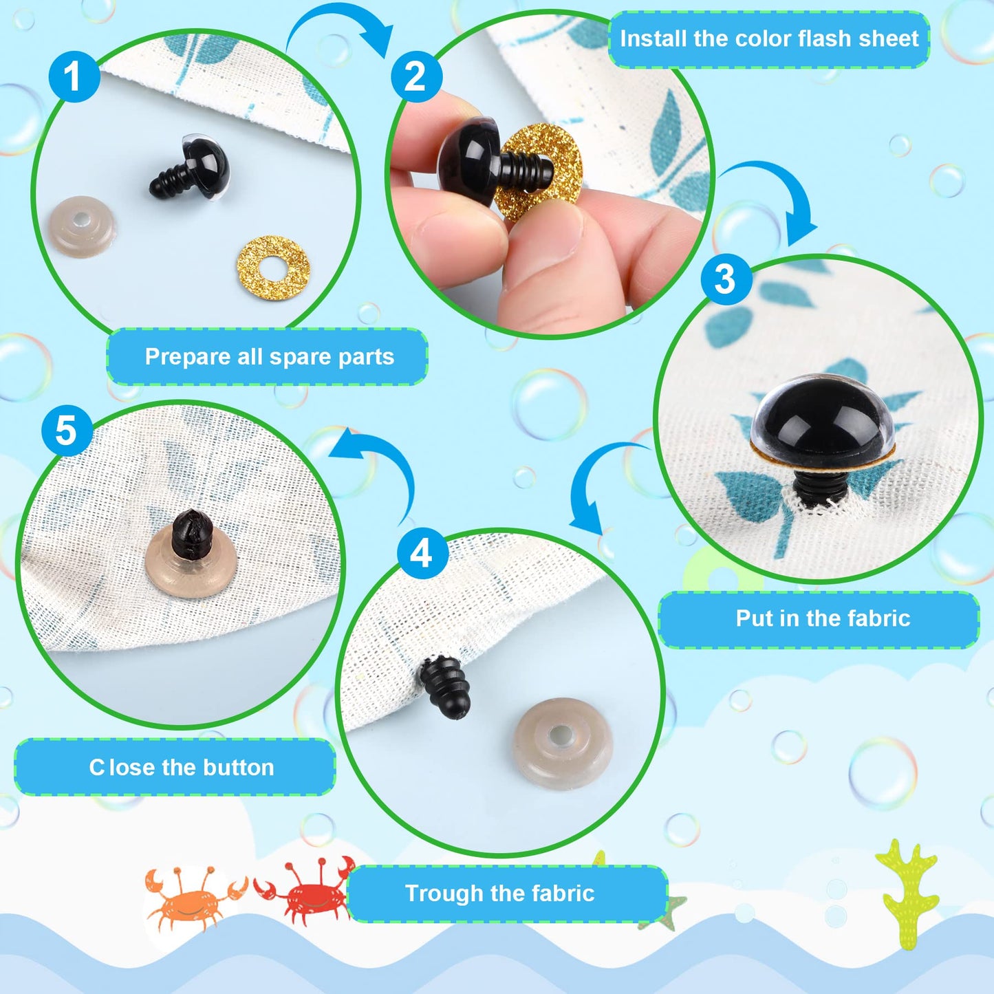 180 Pieces 10-20 mm Large Safety Eyes and Nose with Washers for Amigurumi Stuffed Animal Eyes Plastic Craft Doll Crochet Eyes for DIY of Puppet, Bear, Toy Making Supplies (Assorted Colors)