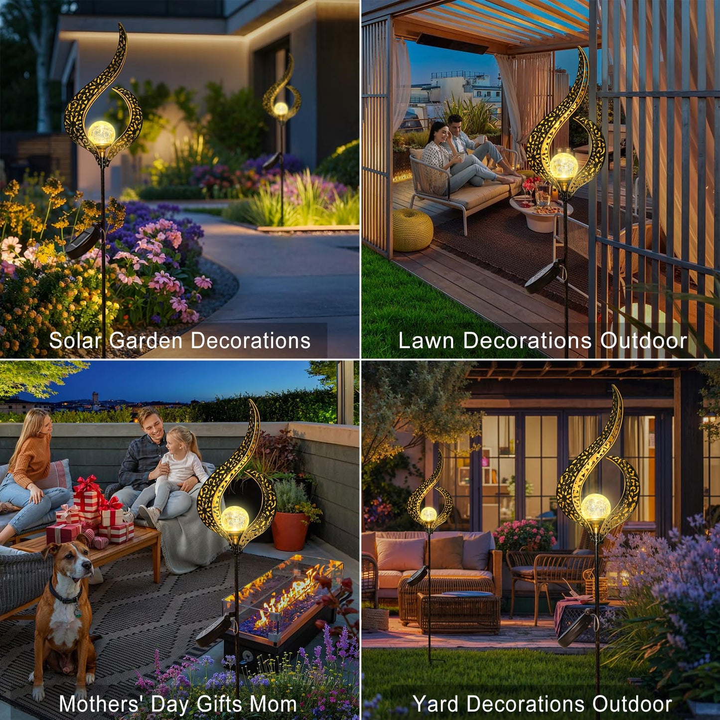 Outdoor Garden Solar Lights Stake, Mothers Day Gifts Mom,Crackle Glass Metal Flower Waterproof LED Fairy Lights for Pathway,Lawn,Patio or Courtyard,Gardening Gifts Women (Bronze)