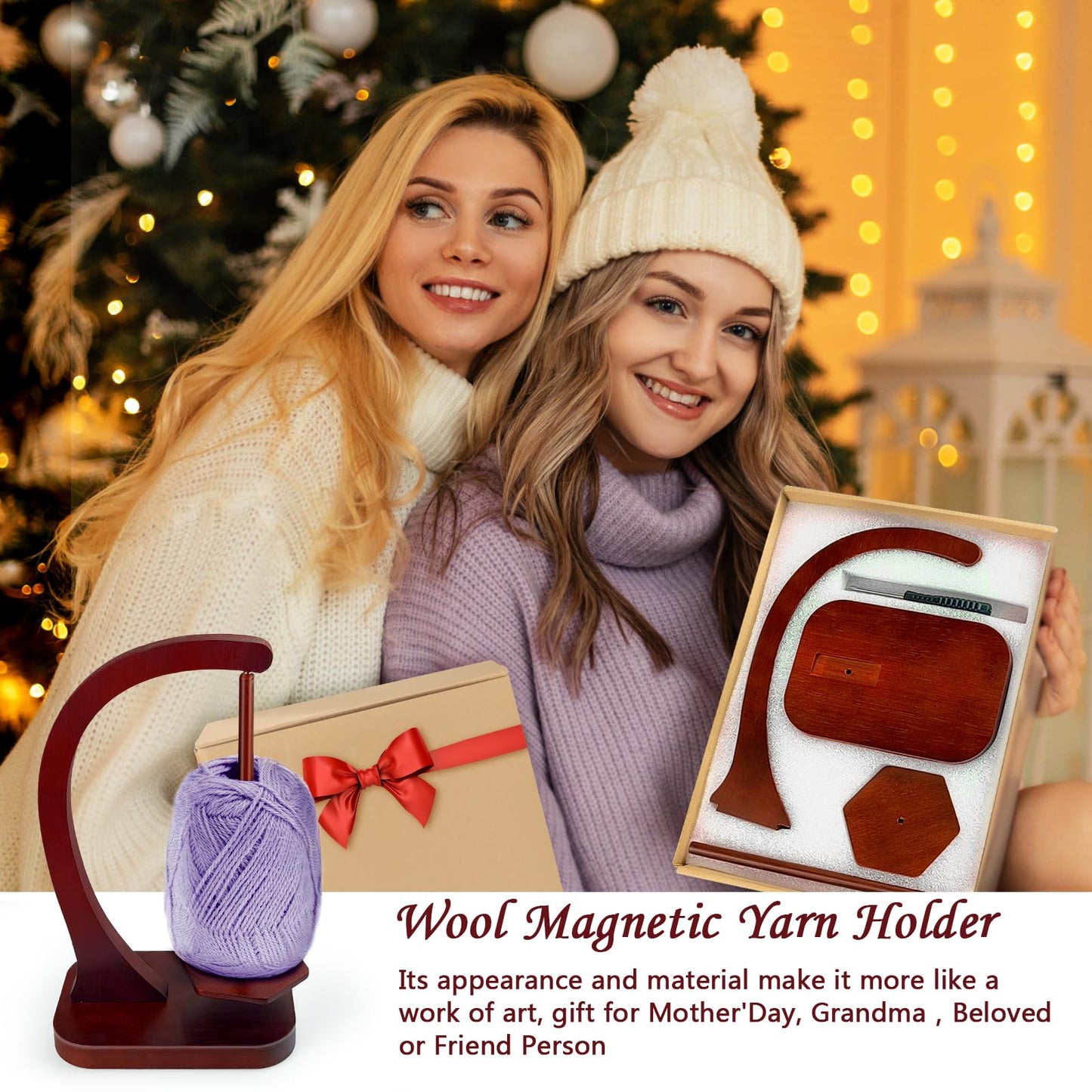 Yarn Holder for Crocheting and Knitting, Wooden Yarn Spinner with Magnetic Rotating Mechanism and Anti-Slip Pads, Crochet Gift for Knitting Lovers