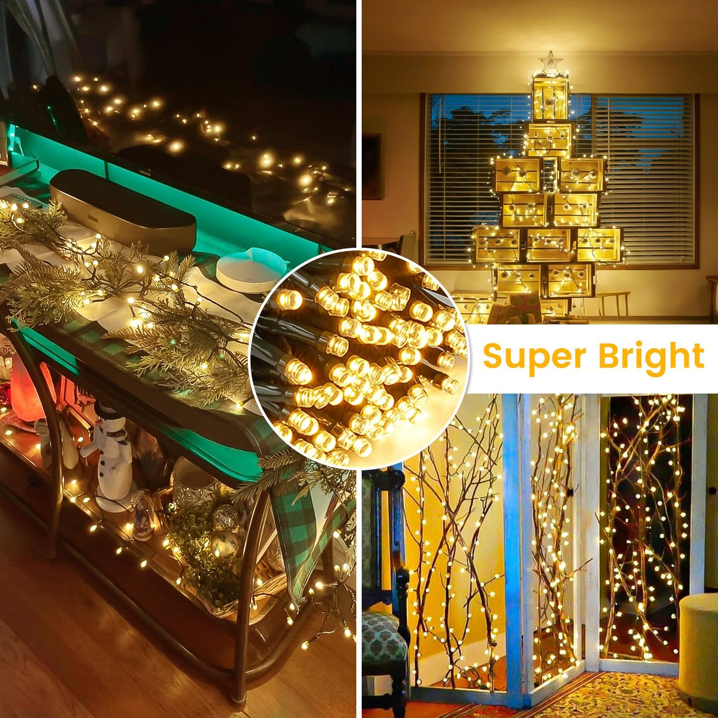 Extra-Long 95FT 240LED Christmas String Lights Outdoor/Indoor Waterproof, Timer & Memory & 8 Modes, Warm White String Lights Green Wire Tree Lights For Xmas Holiday Party Garden Tree Decorations