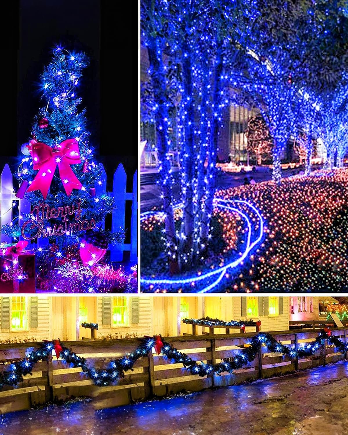 2 Pack Outdoor Solar String Lights, Total 80 FT 240 LED Solar Fairy Lights Outside Waterproof 8 Modes, Christmas Tree Light for Patio Garden Party Backyard Wedding Decor Blue