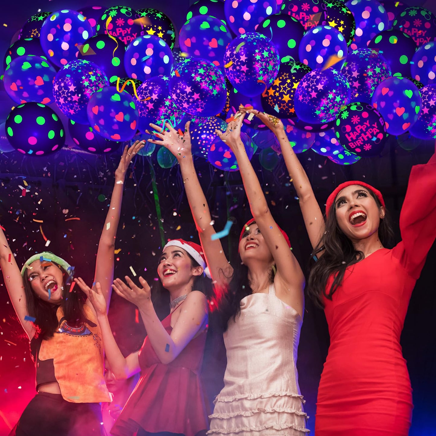 60 Pcs UV Neon Balloons, 14 Inch UV Black Light Balloons Glow in the dark for Birthday Decorations Wedding Glow Party Supplies Blacklight Carnival