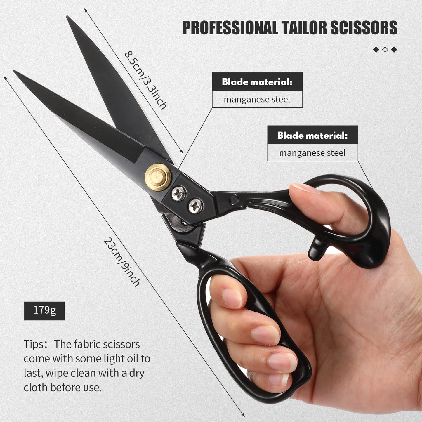 9 Inch Fabric Scissors Tailor Sewing Shears for Fabric Cutting Heavy Duty Tailor Scissors for Quilting Sewing and Dressmaking with Tape Measure, Thread Snips, Seam Rippers (Black, Classic Style)