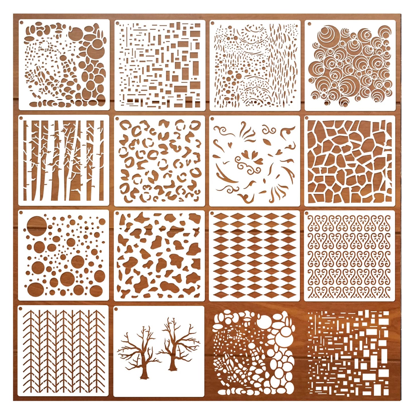 14 Pcs Layering Mixed Media Stencils Leopard Diamond Spirals Cubist Templates Geometric Patterns Stencils for Painting on Walls Canvas DIY Craft Scrapbooking Stamp Decor Card Making (7.87x7.87inch)
