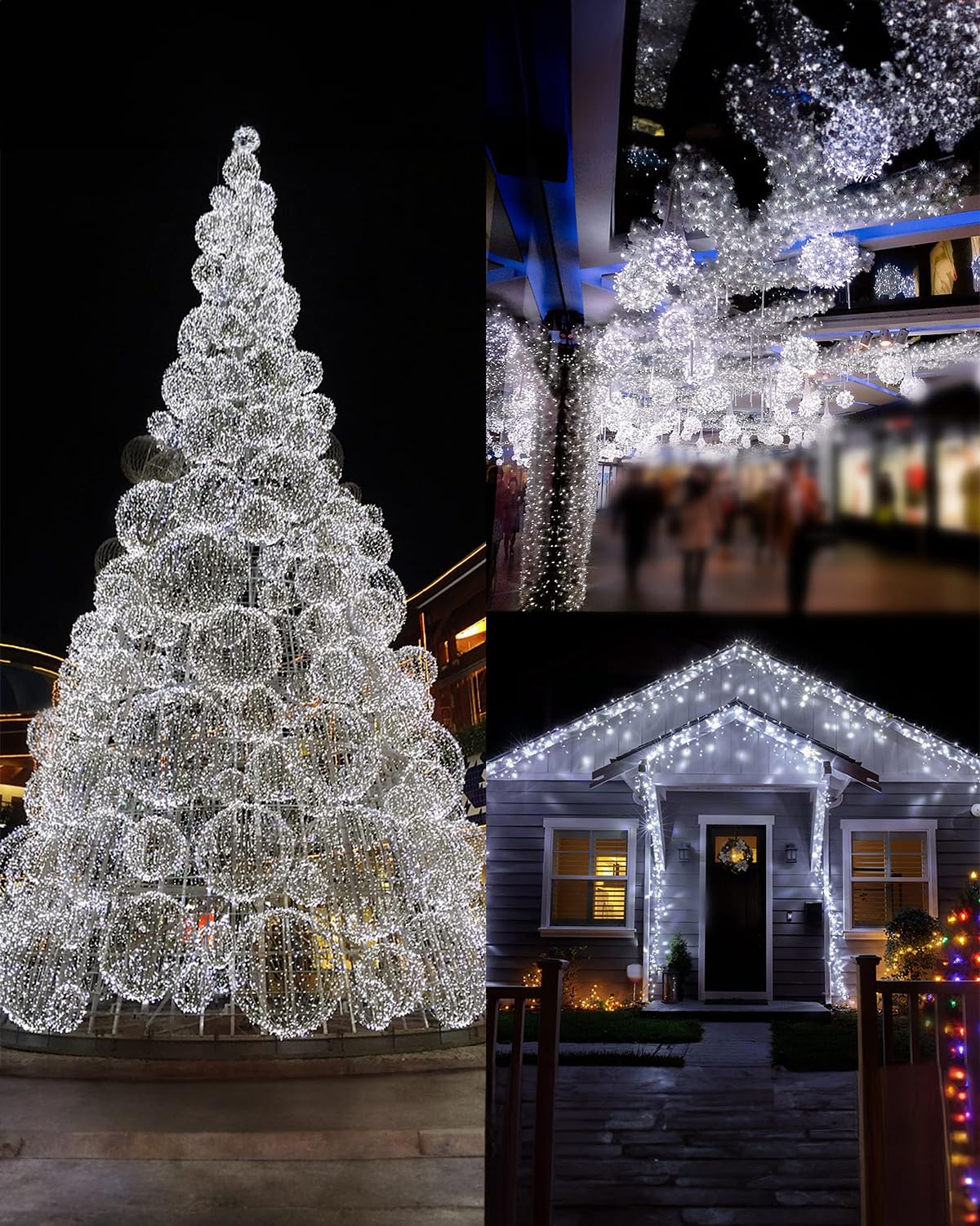 2 Pack Solar Christmas Lights Outdoor, Total 80FT 240 LED Solar Fairy Lights Waterproof with 8 Modes, Christmas Trees Light for Patio Garden Party Backyard Wedding Decor, White