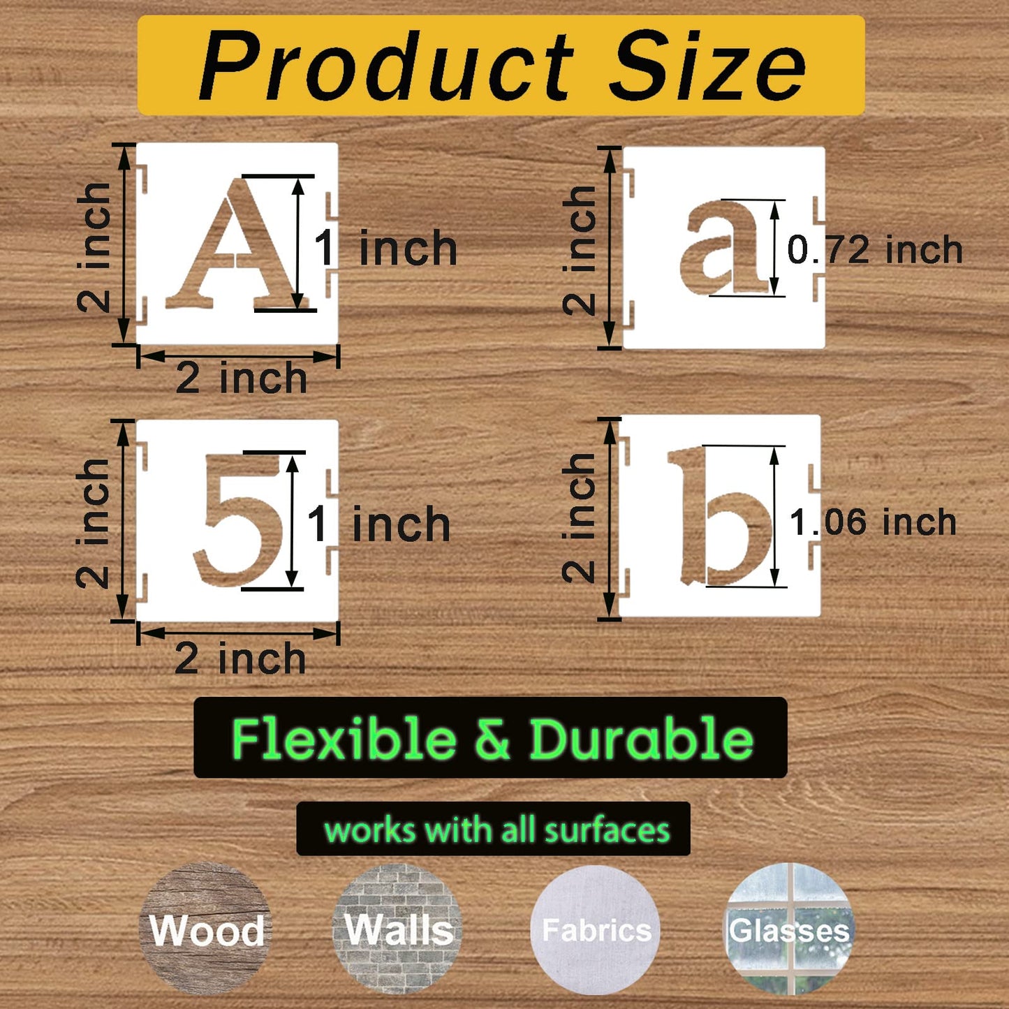 1 Inch Alphabet Letter Stencils, 65 Pcs Reusable Plastic Letter Number Symbol Interlocking Drawing Template Kit for Painting on Wood, Wall, Fabric, Rock, Signage, Door Porch