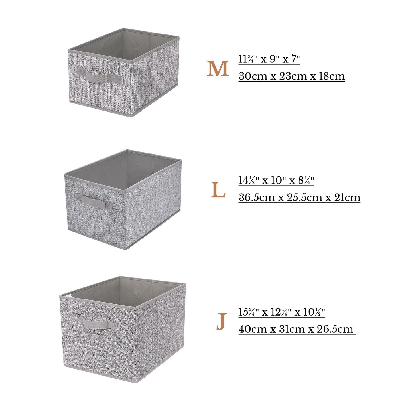 Storage Baskets for Shelves, Fabric Storage Bins with Handles, Collapsible Storage Boxes, Closet Storage Bins, Organizers and Storage, Gray, Large, 3-Pack