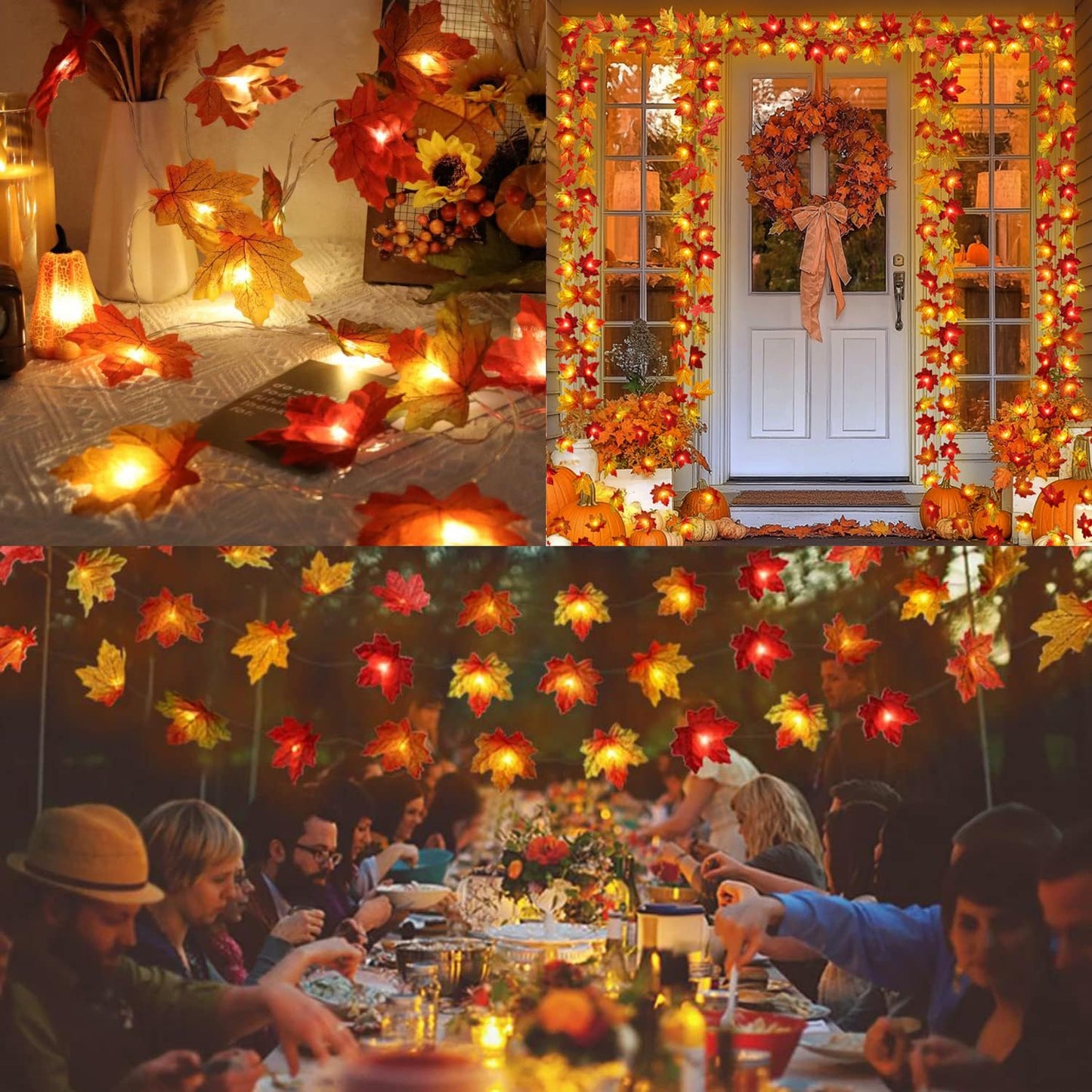 4 Pack Fall Decorations Maple Leaf Lights Garland, Total 40Ft 80LED Lights Battery Operated Fall Leaves Garland with Light Autumn Harvest Light String Home Indoor Outdoor Thanksgiving Decor