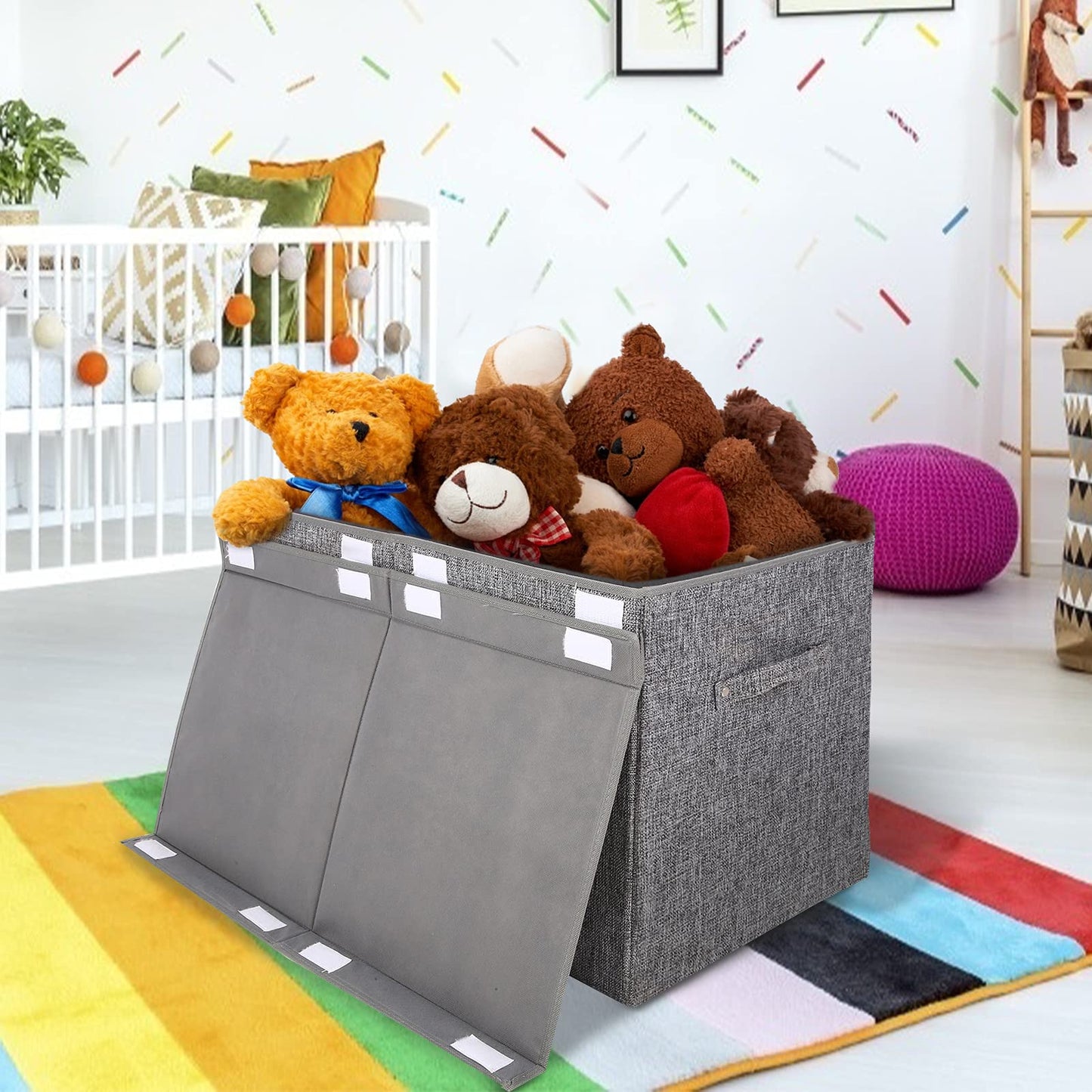 Large Toy Box Chest with Lid, Collapsible Sturdy Toy Storage Organizer Boxes Bins Baskets for Kids, Boys, Girls, Nursery, Playroom, 25"x13" x16" (Linen Gray)