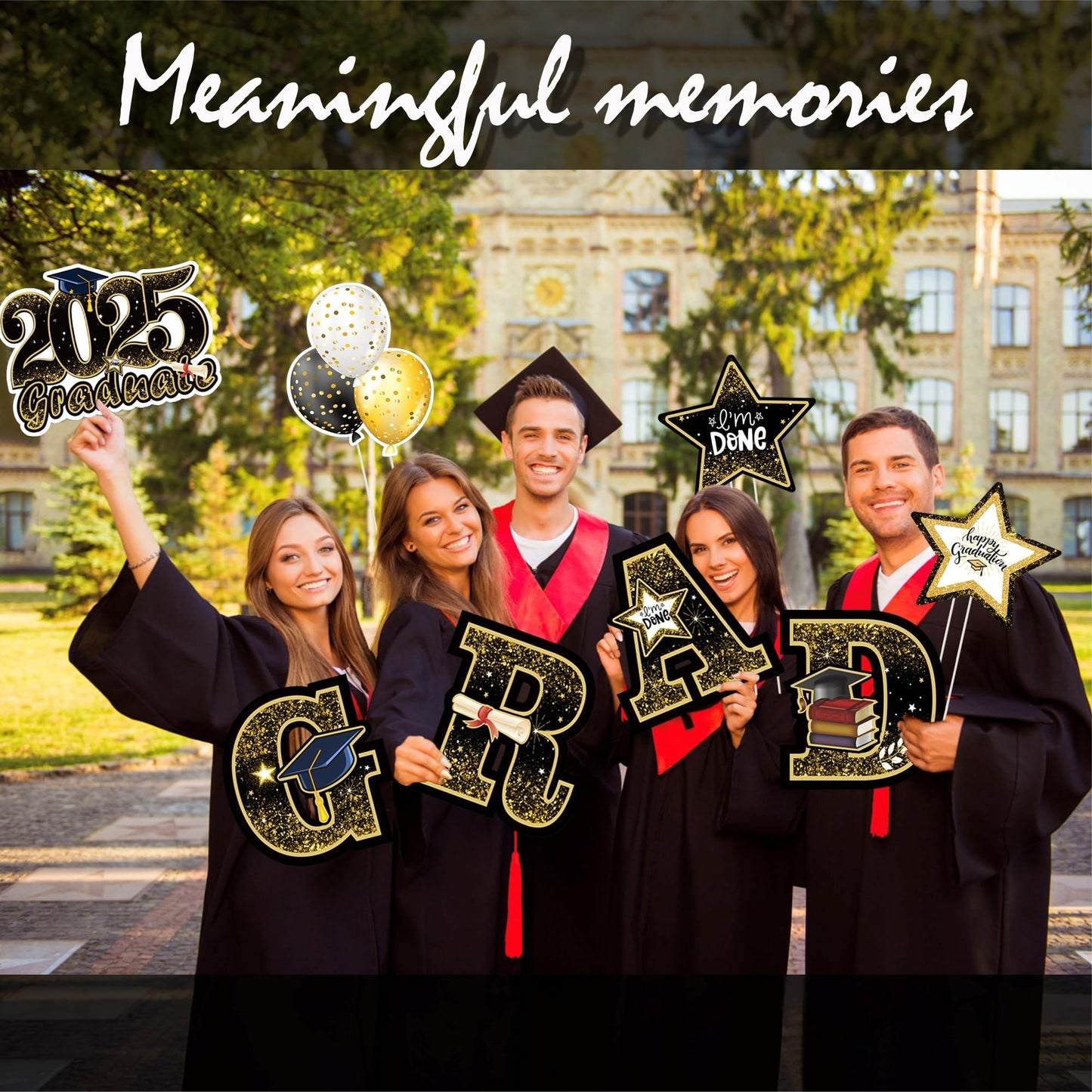 Graduation Yard Sign Decorations 2025, 8 PCS Large Congrats Grad Yard Stakes, Gold and Black Graduation Lawn Signs Decor, Waterproof Outdoor Graduation Party Supplies