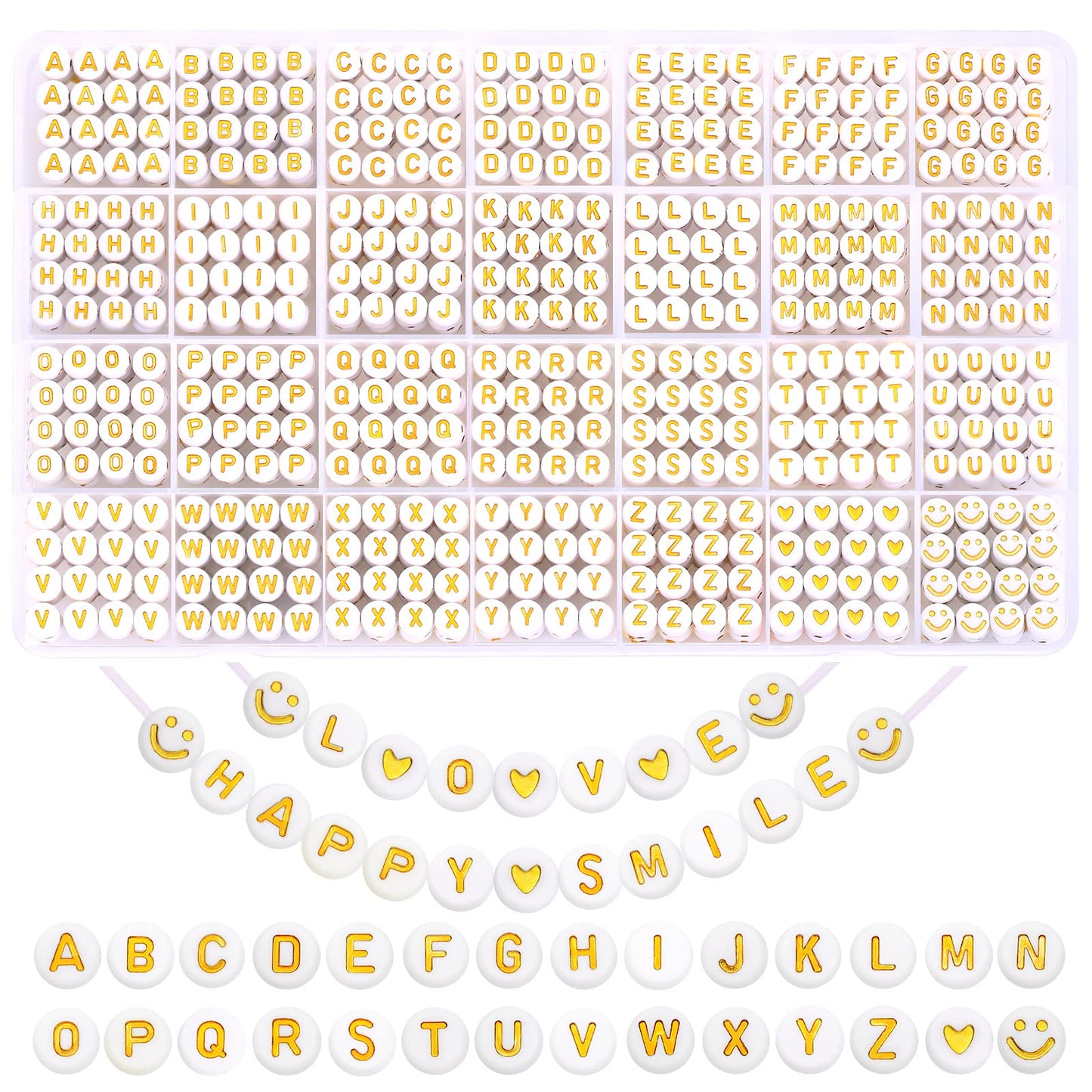 1400pcs Round Letter Beads for Jewelry Making, 28 Style Gold A-Z Alphabet Acrylic Beads Kits Heart Beads for Bracelets Making (4 * 7mm)