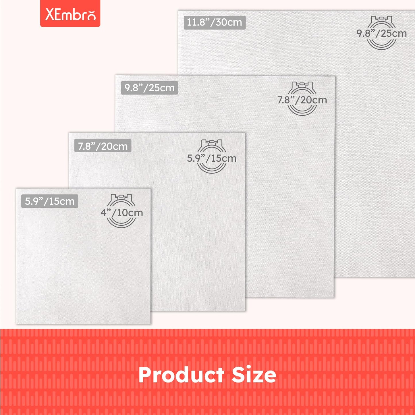 12 PCS White Embroidery Fabric, Pre-Cut Natural Cotton Embroidery Cloth Fabric, 4 Sizes Embroidery Cloth Squares for Embroidery Garment Craft (5.9 to 11.8inch)