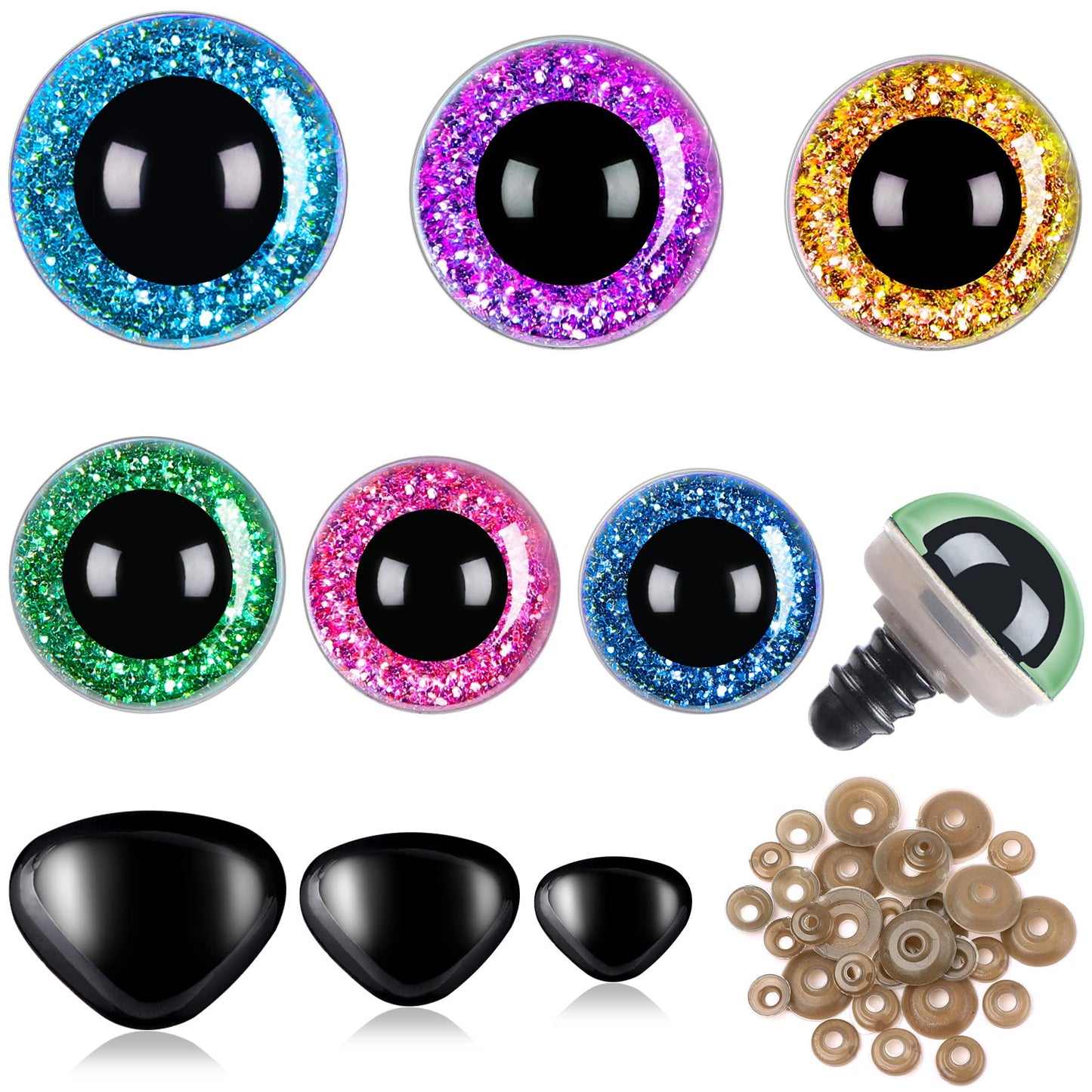 180 Pieces 10-20 mm Large Safety Eyes and Nose with Washers for Amigurumi Stuffed Animal Eyes Plastic Craft Doll Crochet Eyes for DIY of Puppet, Bear, Toy Making Supplies (Assorted Colors)