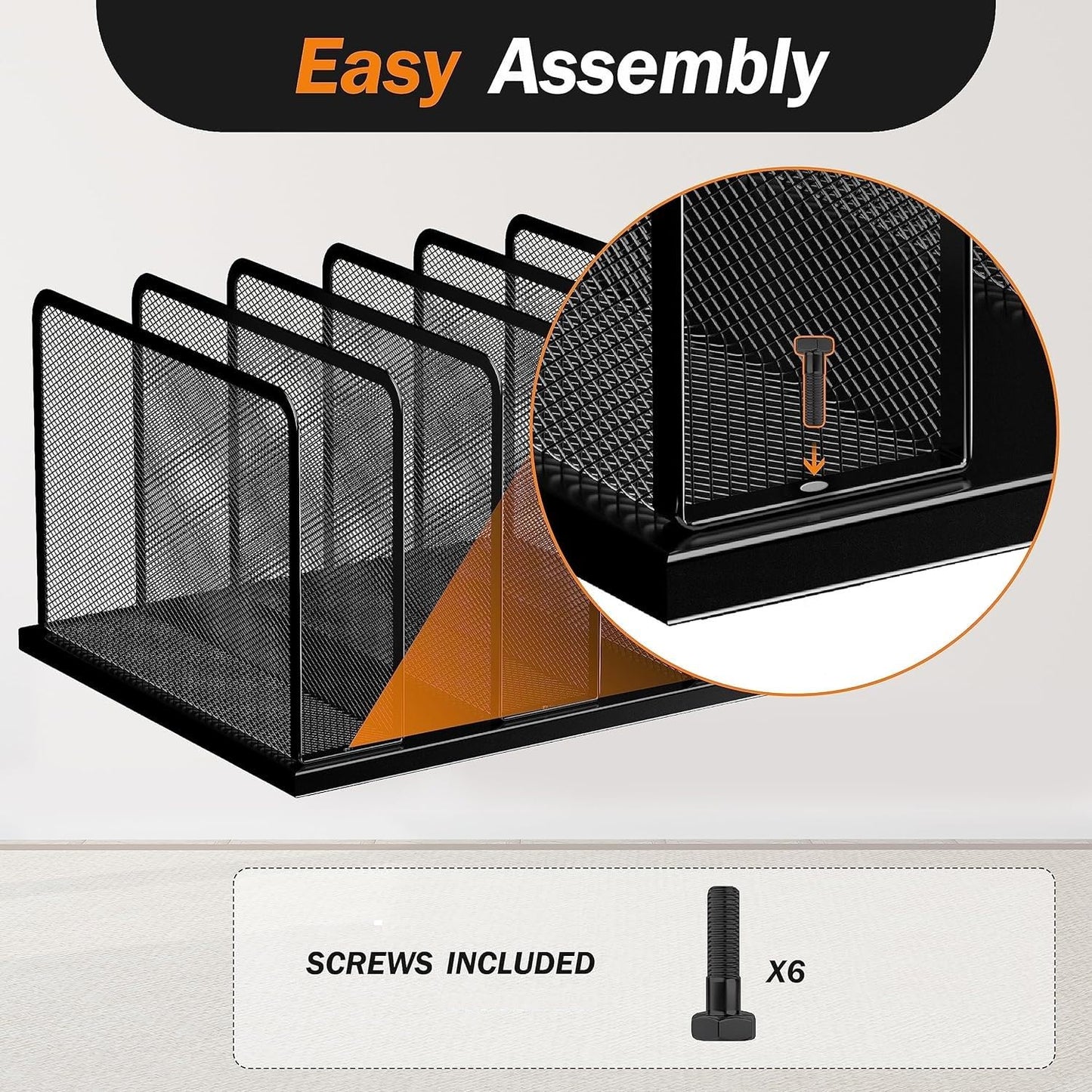 Desk File Organizer 5 Sections Upright Mesh Desktop Organizer File Sorter Office Organization File Holder for Home, Office & Classroom