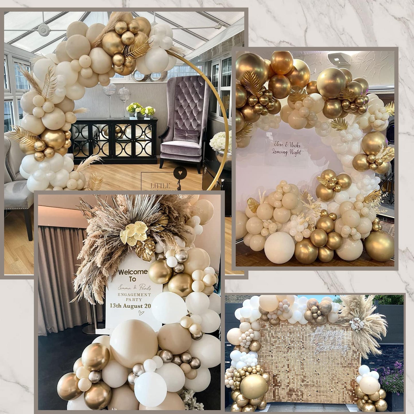 White Sand Gold Balloons Garland Arch Kit,156PCS White Nude Balloons with Metallic Chrome Gold Latex Balloons for Boho Wedding Baby Bridal Shower Engagement Anniversary Birthday Decorations Backdrop