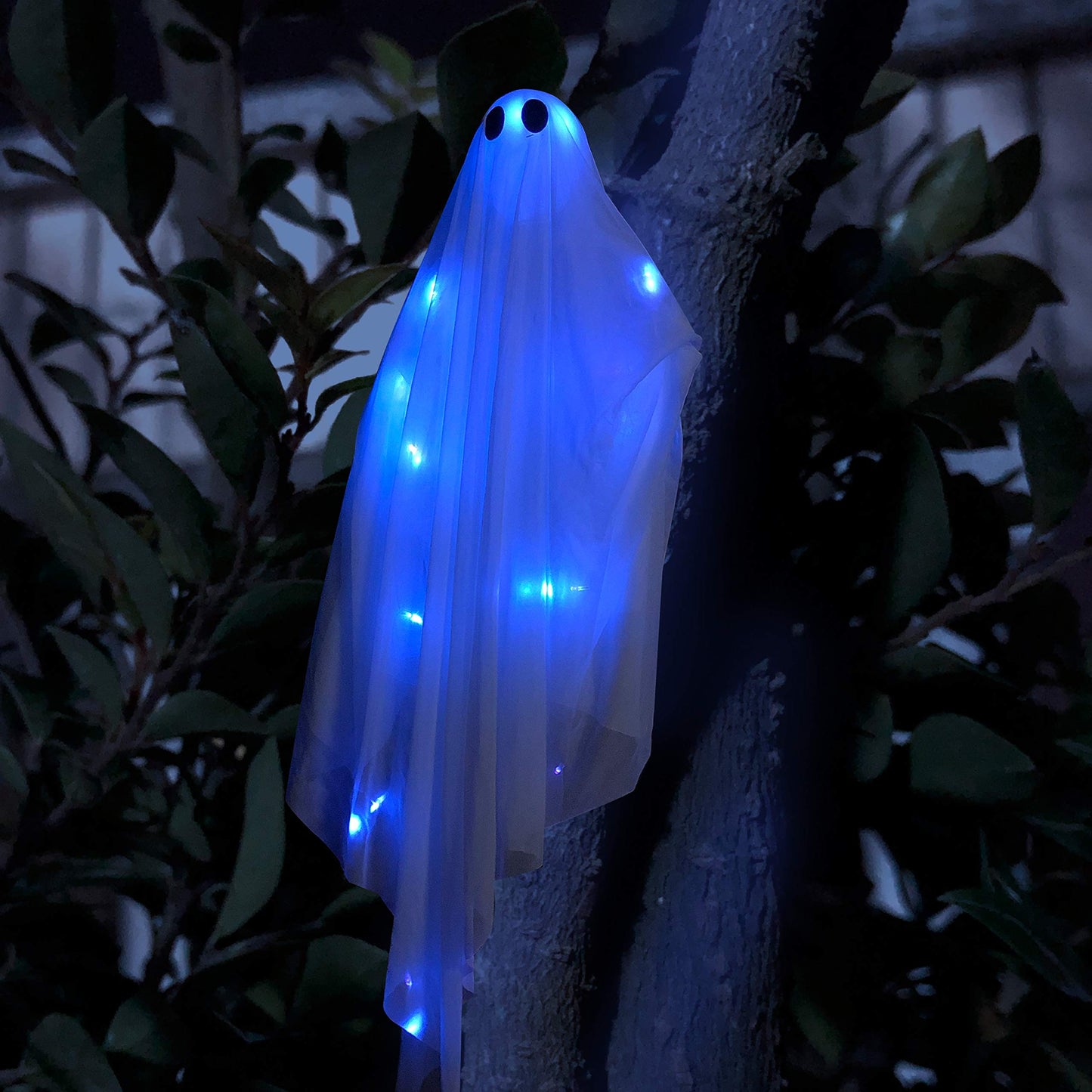 Halloween Hanging Light up Ghost with Spooky Blue LED Light, 47” White Ghosts Halloween Hanging Decoration for Front Yard Patio Lawn Garden Party Decor Indoor Outdoor