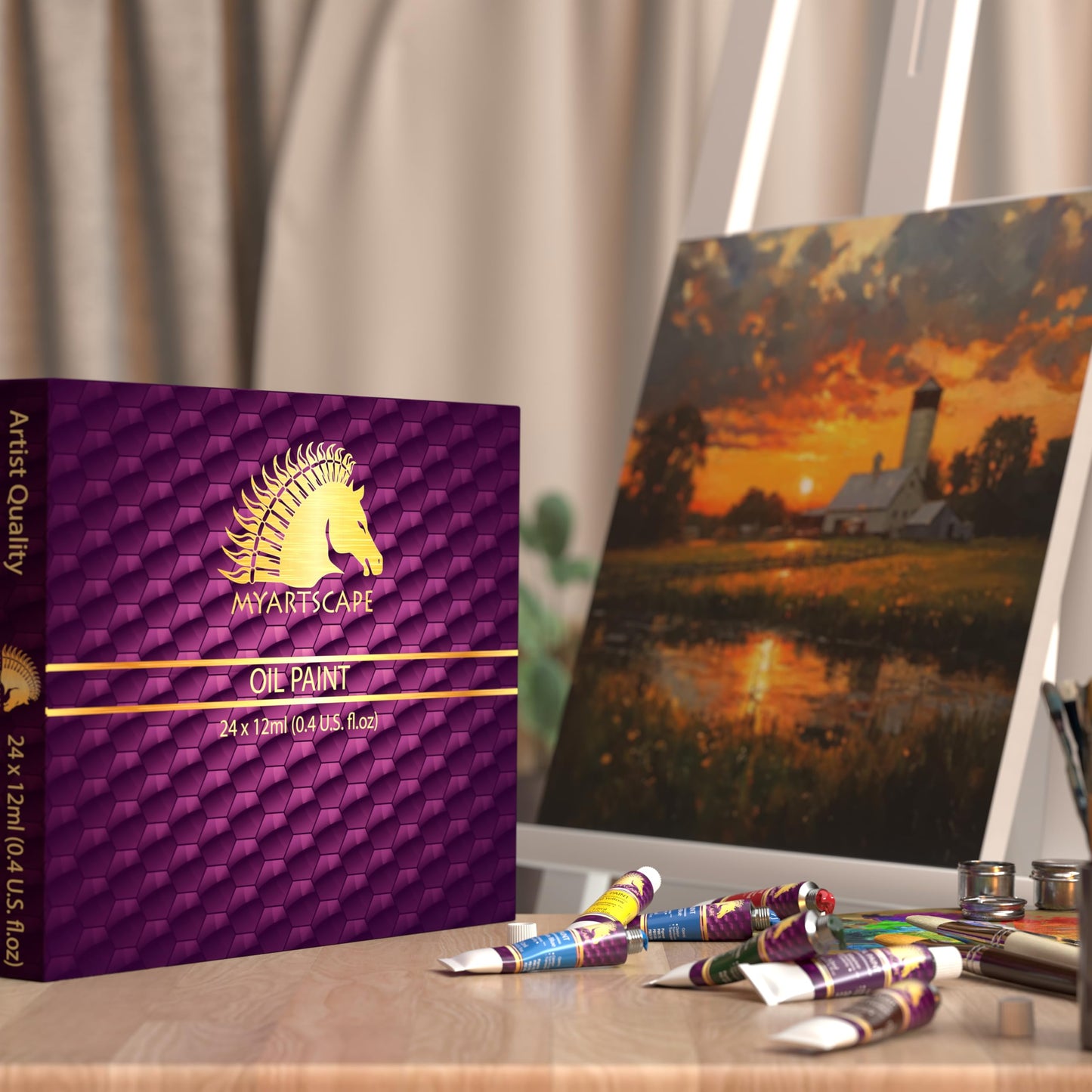 Oil Paint Set - 12ml x 24 Tubes - Lightfast - Heavy Body - Oil-based Colors - Great Pigment Load - Artist Quality Painting Supplies - Professional Craft Paints