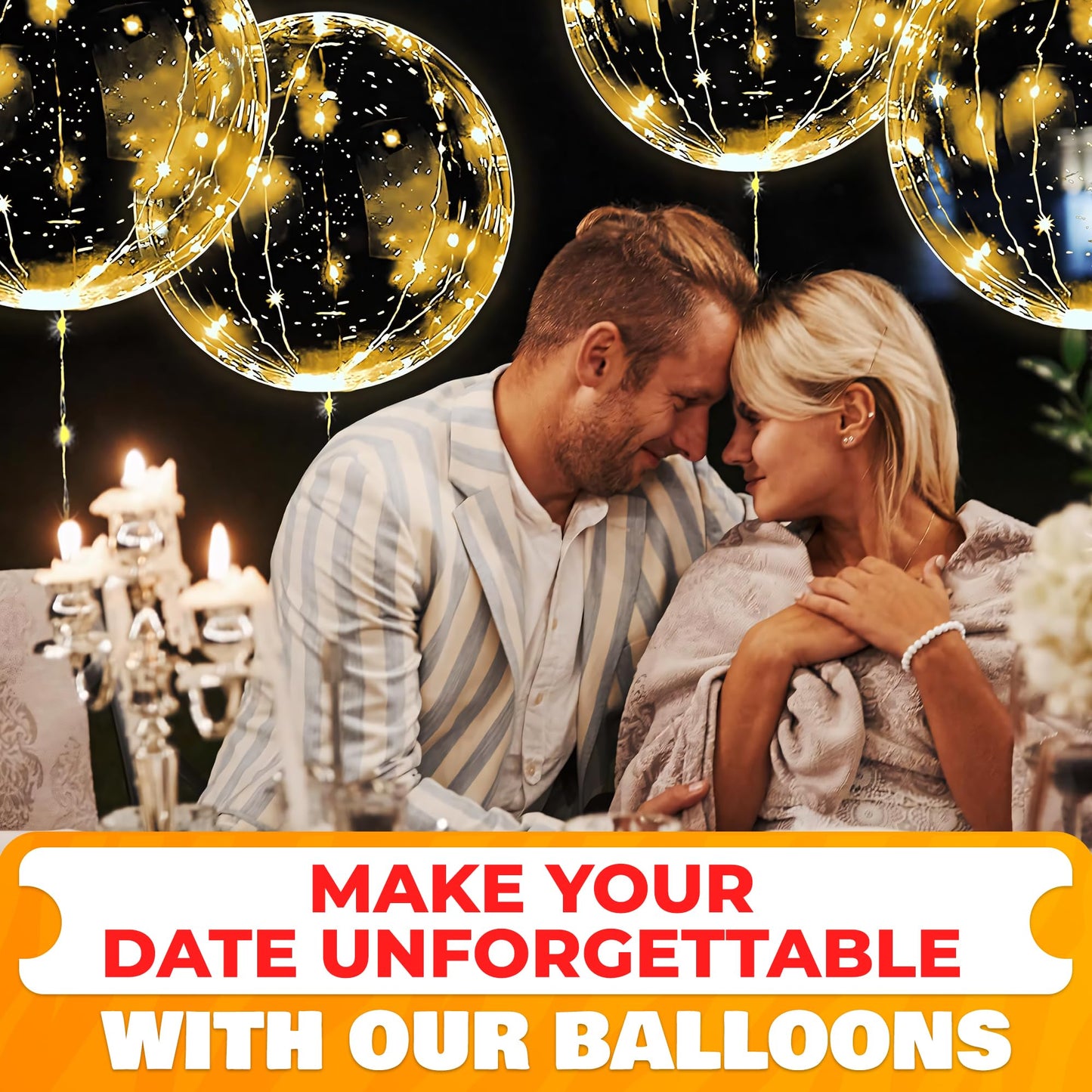 10 Pcs LED Balloons Light Up Balloons for Parties – Clear & Elastic Expands Up to 18" with Gold String Lights & Individual Switch – Glowing Party Decorations for Indoor & Outdoor Events