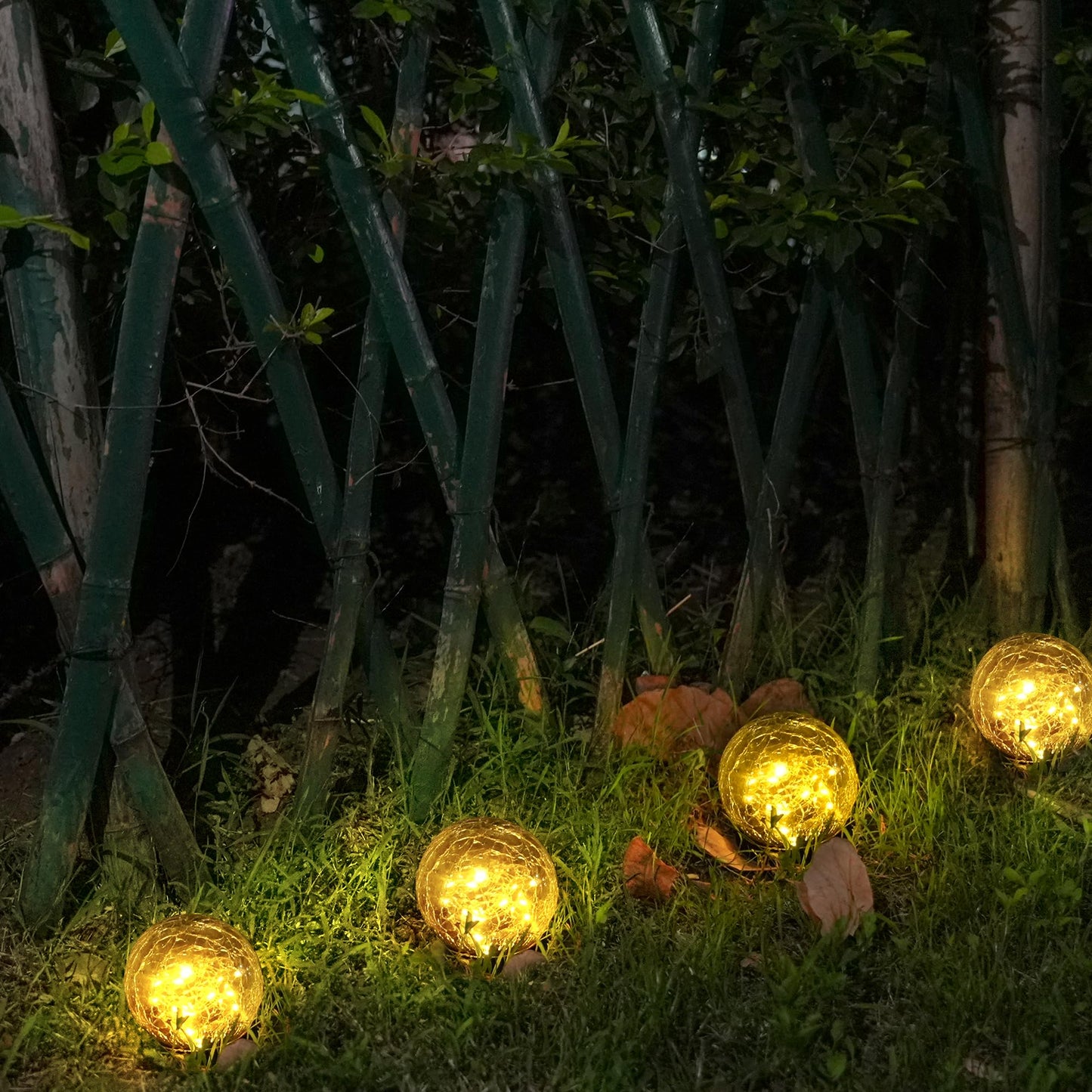 Garden Solar Lights, Outdoor Waterproof Cracked Glass Globe Solar LED Lights for Yard Pathway Patio Lawn Decoration, Warm White Ball Lights, 2Pack(4.7 inches)