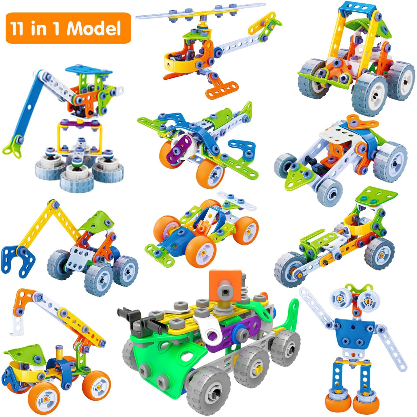 11 in 1 Stem Building Toys for Kids Ages 4-8 Easter STEM Toys for 4 5 6 7 8+ Year Old Boy Birthday Gift Idea, 175 Pcs Educational Construction Toys for Boys 5-7 4-6 6-8 Erector Set Blocks Game