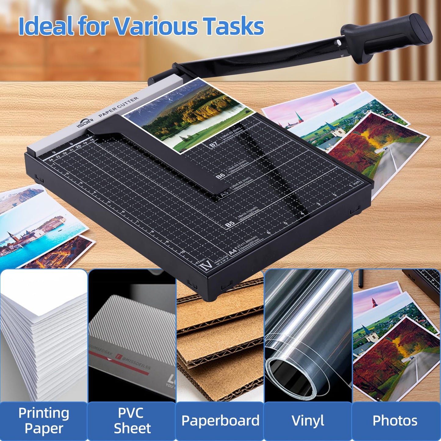 12-Inch Guillotine Paper Cutter, 15 Sheet Capacity, Blade Lock & Magnetic Guide, Heavy-Duty Metal Base for Precision Cutting of Cardstock, Photos, and Crafts - Ideal for Home & Office