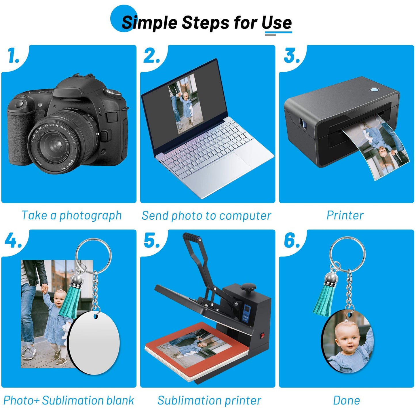 Sublimation Blanks Keychains Products, 80 PCS Keychains Tag Bulk with 2 Inch Heat Transfer Double-Side Round Coasters Blanks, Key Chains, Tassels, Jump Rings for Ornament Making DIY Art Craft Supplies