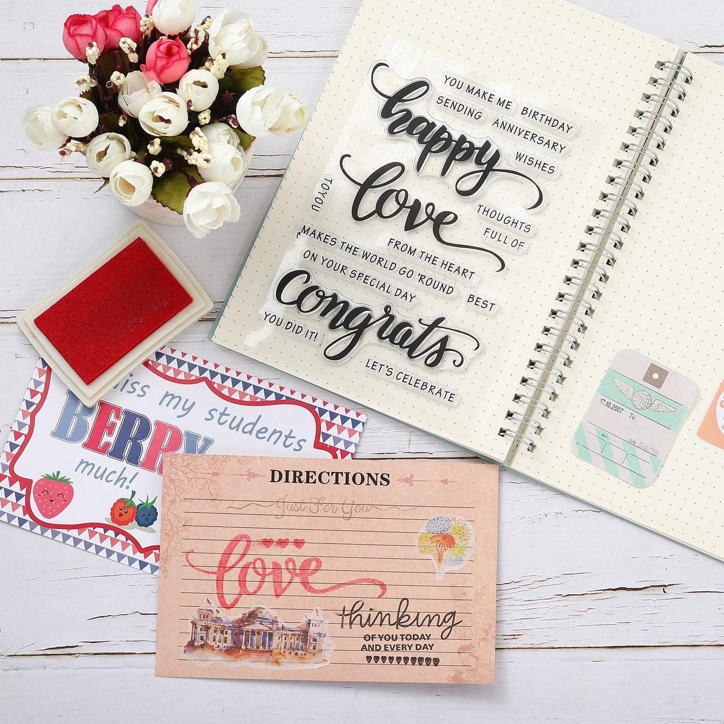 4 Sheets Words Clear Stamps for Card Making Silicone Stamp with Greeting Words Pattern for Easter Birthday Holiday Card and DIY Scrapbooking Journal(Classic)