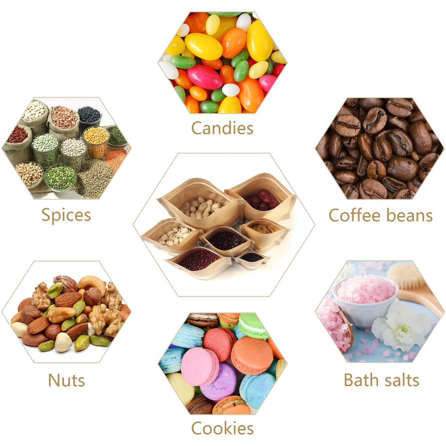 100 Pcs Resealable bags,3.5" x 5.5" Stand Up Kraft Paper Bags with Matte Window, Zip Lock Food Storage Bags for Packaging Products, Reusable, Sealable