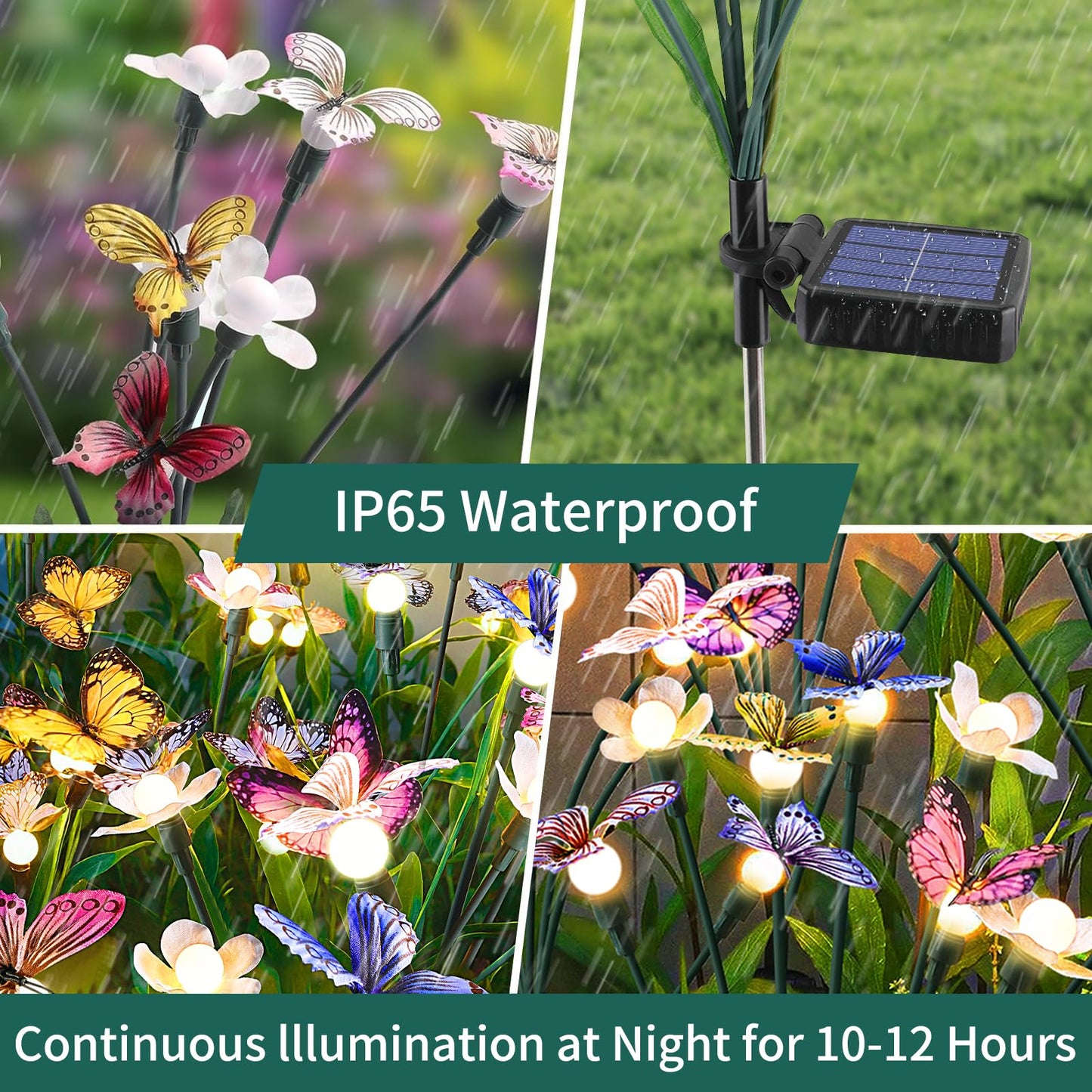 Solar Garden Lights,4packs-32LED Outdoor Solar Powered Decor for Yard, Patio, Pathway, IP65 Waterproof Butterfly Lights