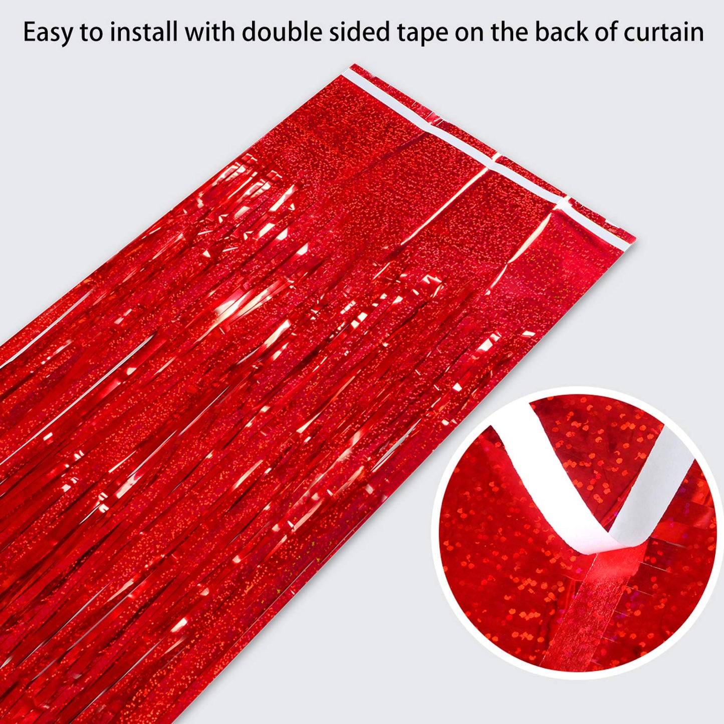 2 Pack Red Tinsel Foil Fringe Curtains Backdrop, Sparkle Tinsel Backdrop Curtains for Memorial Day Decorations Graduation Class of 2025 Birthday Party Decorations