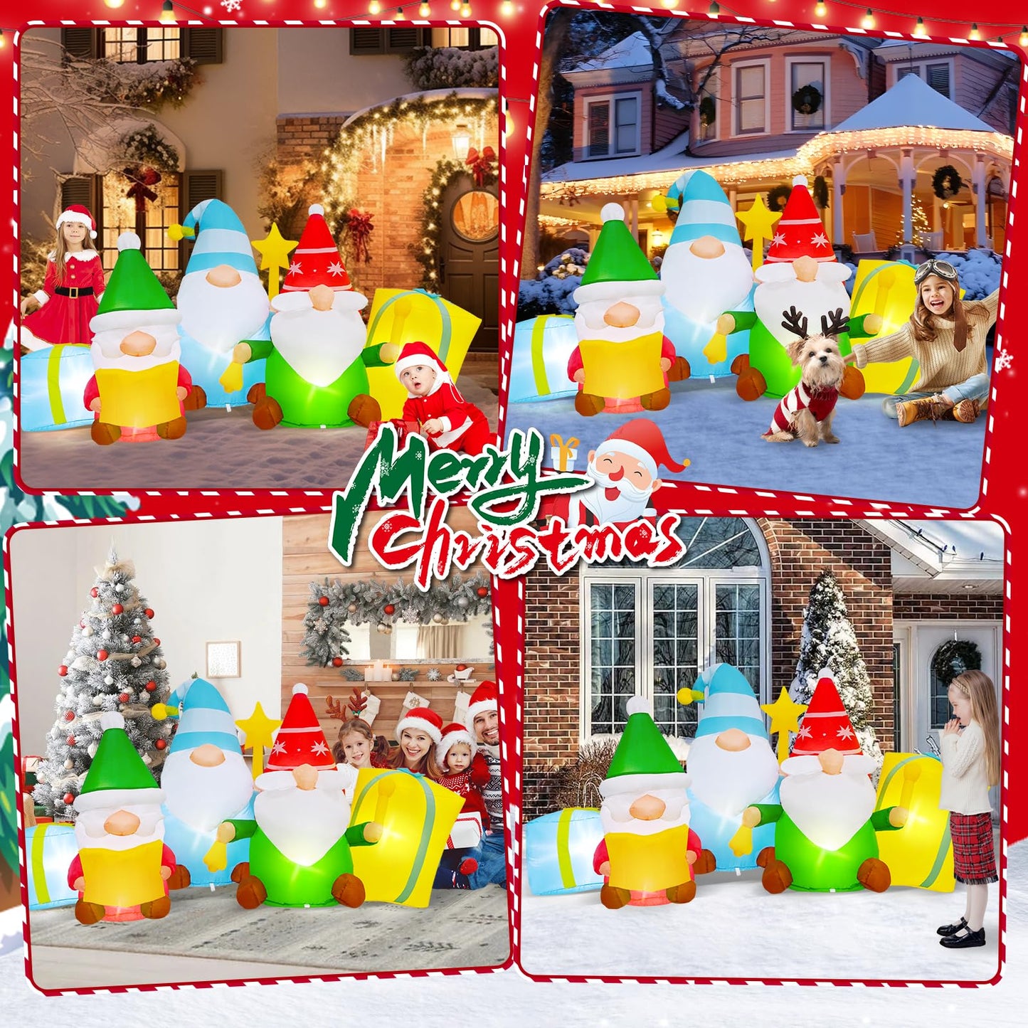 6 FT Long Christmas Inflatables 3 Gnomes Reading The Bible and Ringing The Bell Outdoor Decorations, Build in LEDs Inflatable Christmas Gnome Blow Up Yard Décor Holiday Xmas Indoor Patio Lawn