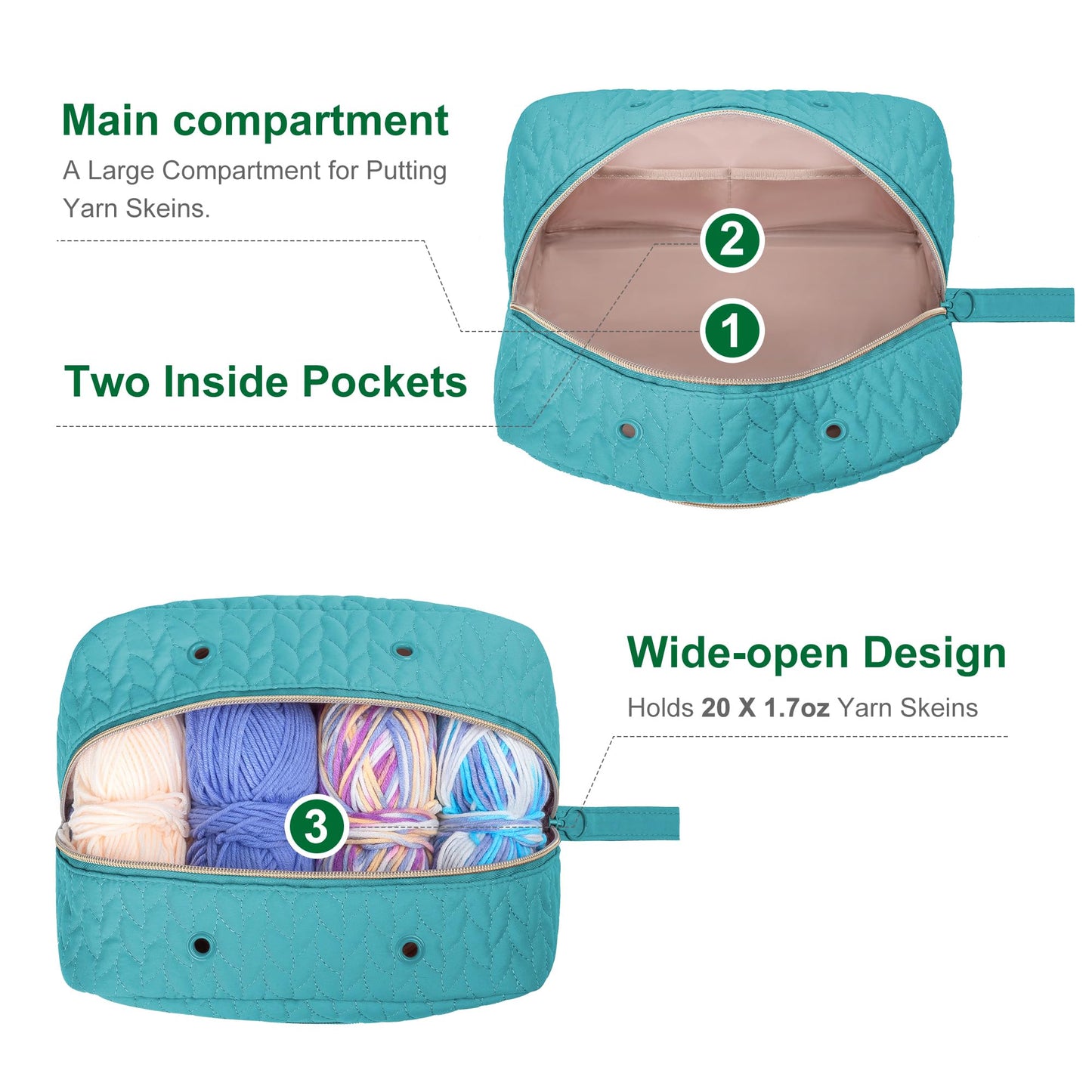 Crochet Yarn Bag Knitting Bag Storage for Crocheting Accessories Crochet Hook Case Organizer Gift for Crochet Lovers (Teal), K3201