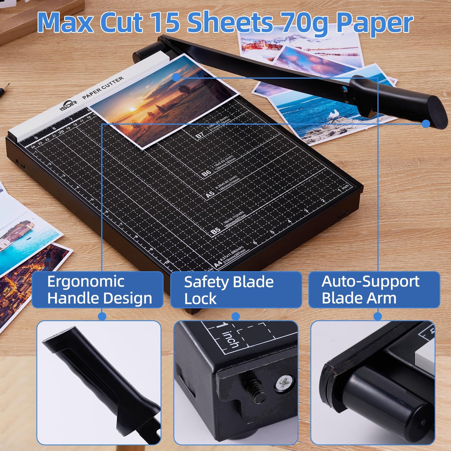 12-Inch Guillotine Paper Cutter, 15 Sheet Capacity, Blade Lock & Magnetic Guide, Heavy-Duty Metal Base for Precision Cutting of Cardstock, Photos, and Crafts - Ideal for Home & Office