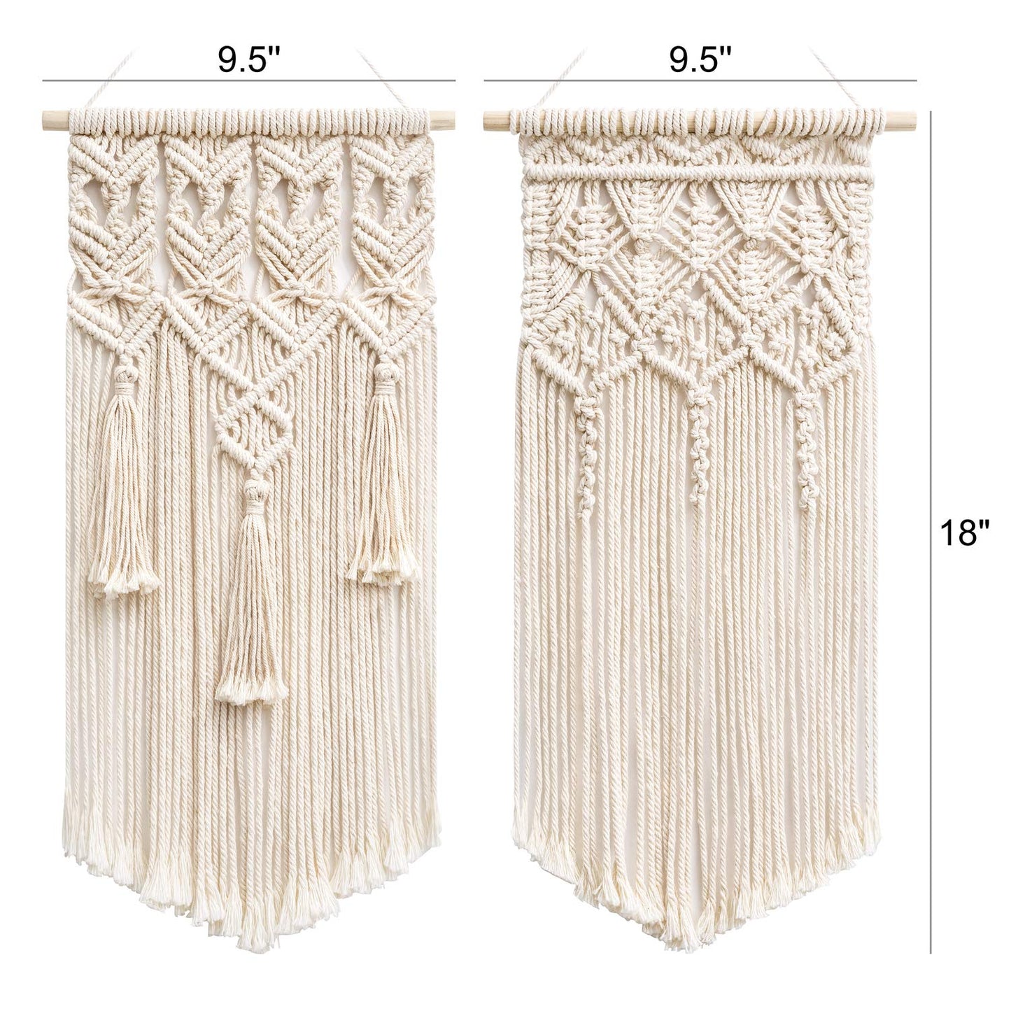 2 Pcs Macrame Woven Wall Hanging Boho Chic Geometric Art Decor - Beautiful Bedroom Nursery Apartment Home Decoration, Gift for Girls Adults Birthday Christmas, Small Size 18" L x 9.5" W