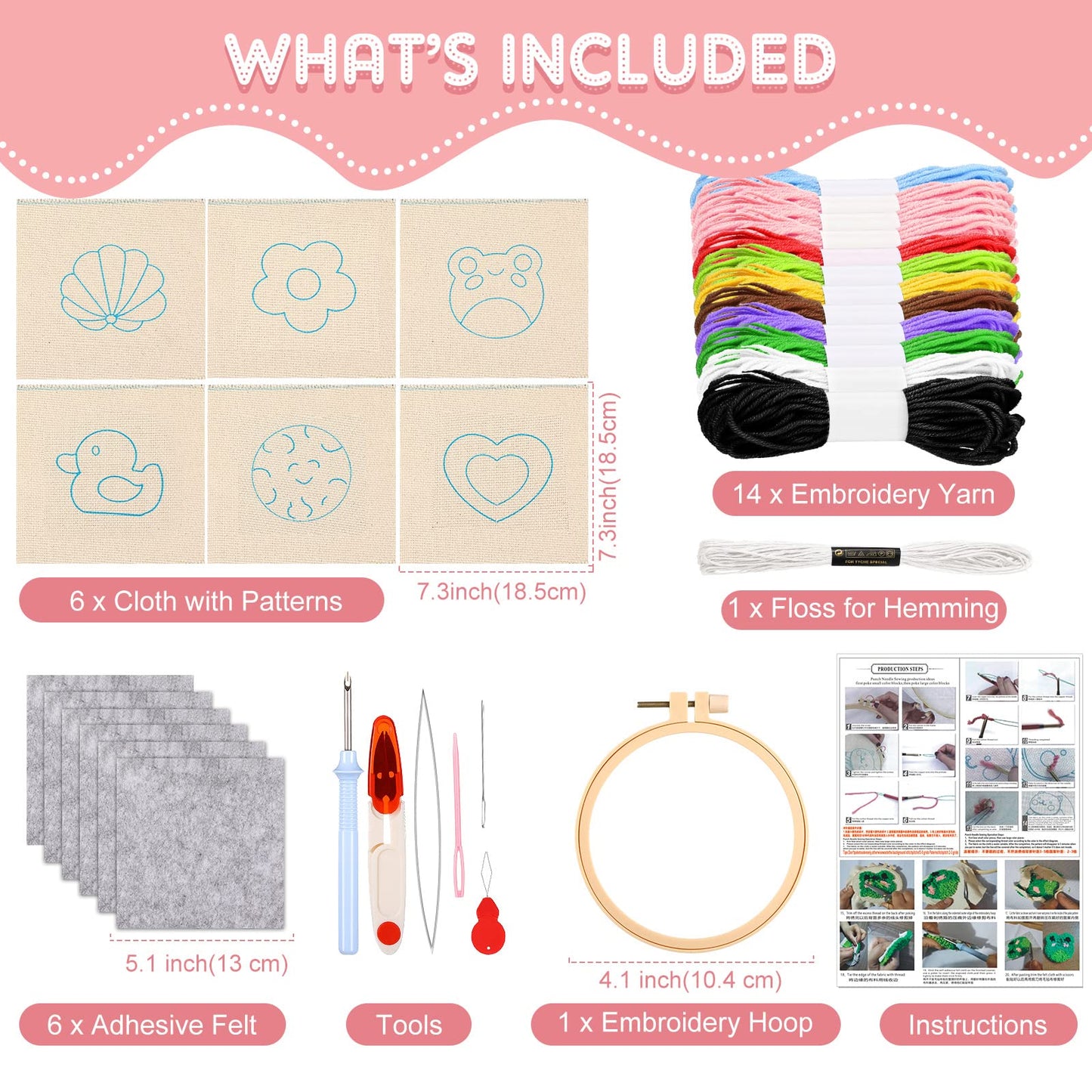 20 Pcs Punch Needle Kit Embroidery Needle Coasters Kit for Adult Beginner DIY Mug Tufted Rug Making Set