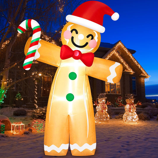 8 FT Gingerbread Man Christmas Inflatable Outdoor Decoration with Candy Cane Built-in LED Lights Inflatable Gingerbread Man Blow Up Yard Decorations for Xmas Party Holiday Indoor Lawn Garden