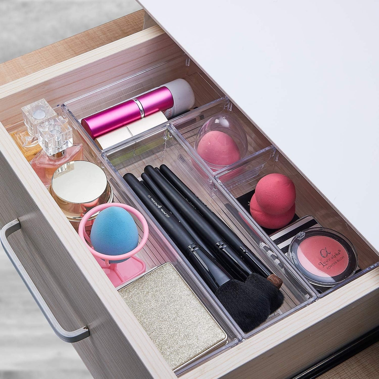 14 PCS Clear Plastic Drawer Organizer Tray, 4 Sizes Desk Drawer Divider Organizers and Storage Bins for Makeup, Kitchen Utensils, Jewelries and Gadgets
