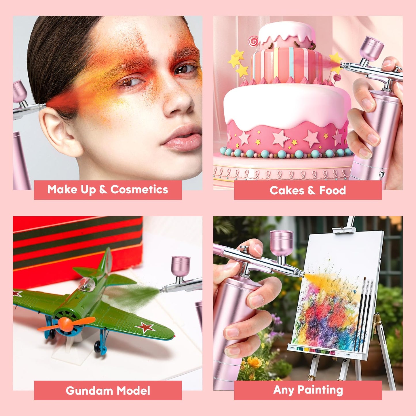 Airbrush Kit with Compressor, 30PSI High-Pressure Rechargeable Cordless Air Brush Gun with 0.3mm Nozzle & Cleaning Brush Set for Nail Art, Makeup, Painting, Cake Decor, Barber, Tattoo, Model