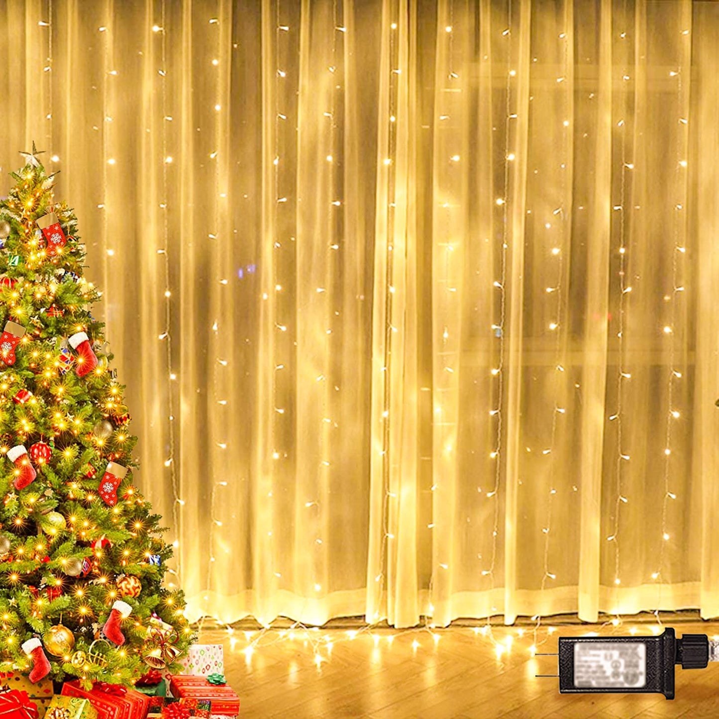 300 LED Window Curtain String Light for Christmas Wedding Party Home Garden Bedroom Outdoor Indoor Wall Decorations (Warm White)