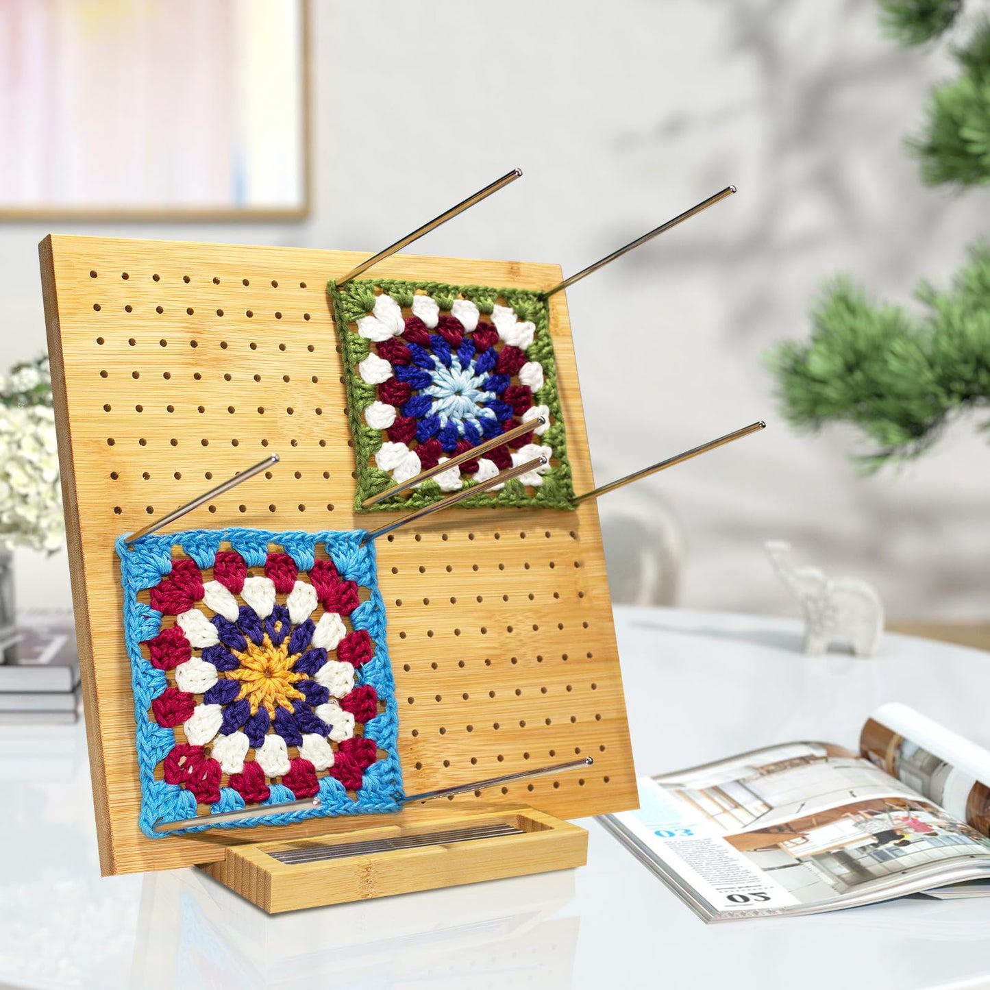 9x9 Inch Crochet Blocking Board with 20 Pins, Handcrafted Knitting Blocking Mat for Crochet Projects and Granny Squares, Gifts for Grandmothers, Mothers