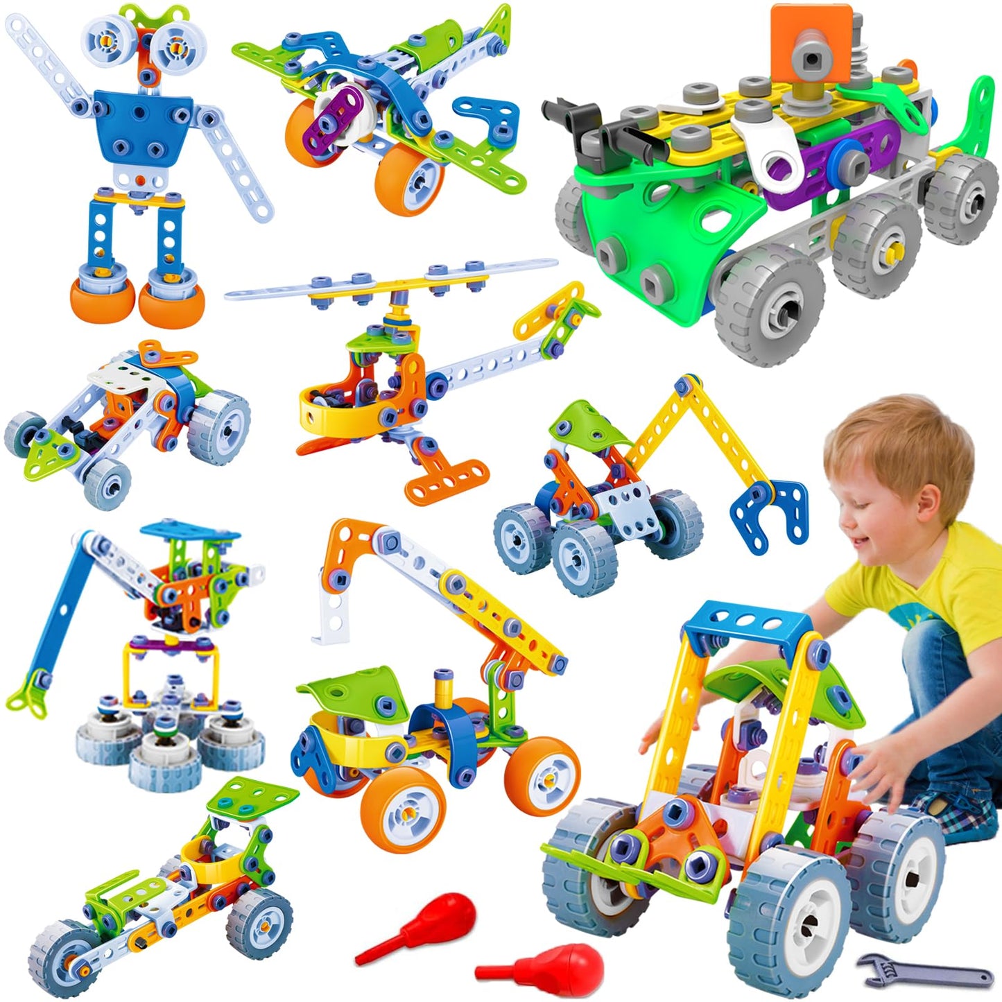 11 in 1 Stem Building Toys for Kids Ages 4-8 Easter STEM Toys for 4 5 6 7 8+ Year Old Boy Birthday Gift Idea, 175 Pcs Educational Construction Toys for Boys 5-7 4-6 6-8 Erector Set Blocks Game