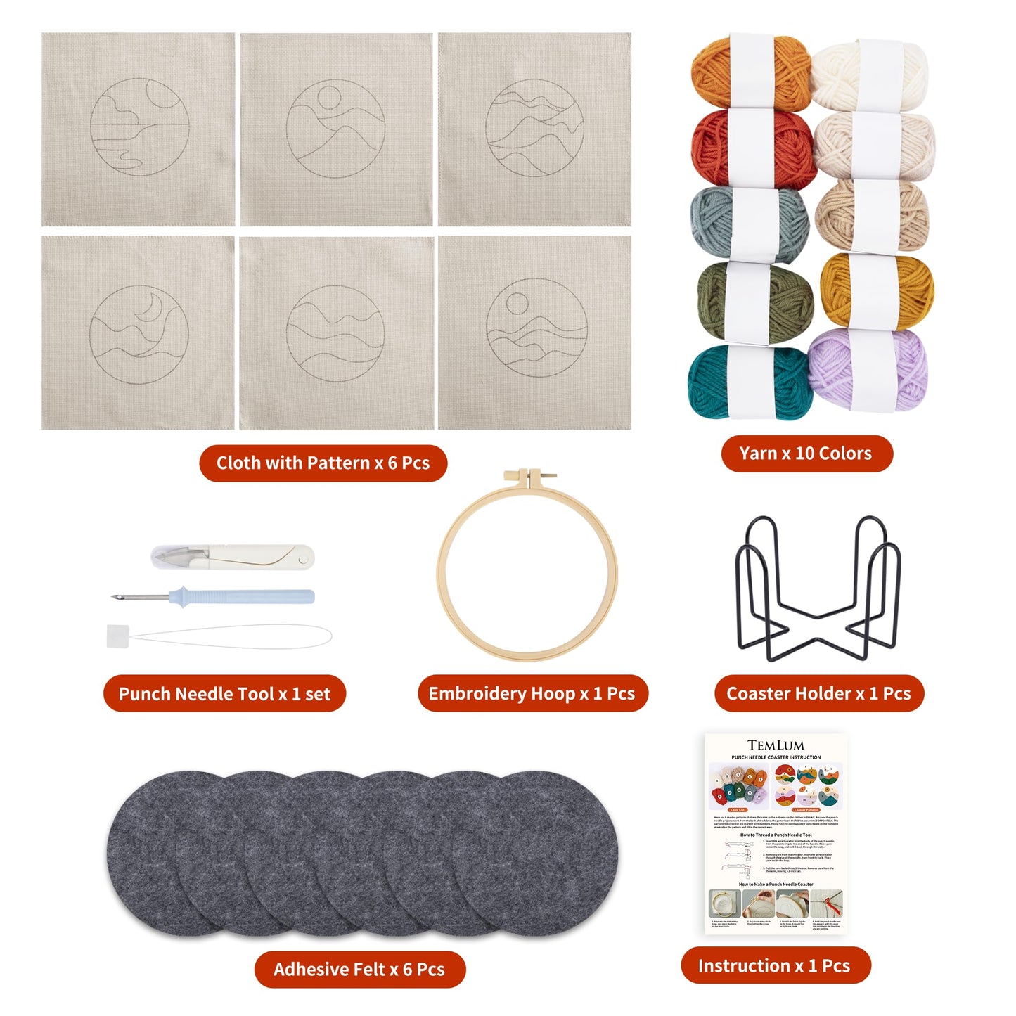 Punch Needle Coasters Kit, Punch Needle Embroidery Kits for Adults and Beginners - Including Patterns, Tools, Yarns, Hoop, Instruction, Coaster Holder Art Craft Supplies - Landscape
