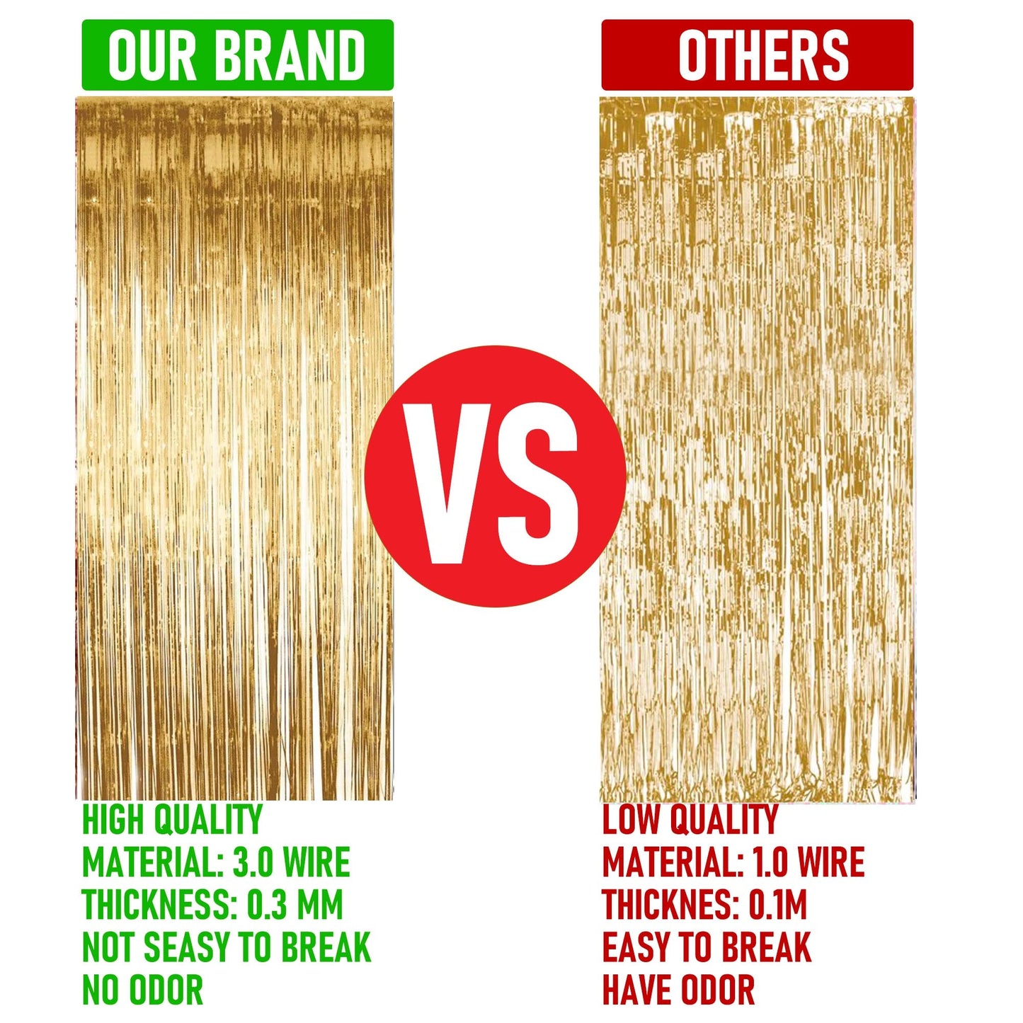 2 Pack Backdrop Curtain, 3FT x 8FT Metallic Tinsel Foil Fringe Curtains Photo Booth Background for Baby Shower Party Birthday Wedding Engagement Bridal Shower (Champagne Gold)