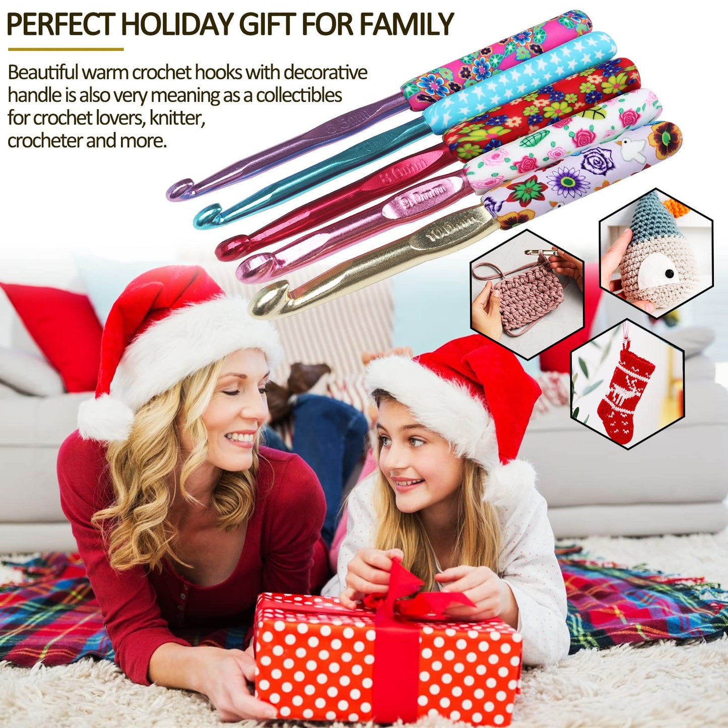 Warm Crochet Hooks Large, 10mm 9mm 8mm 7mm 6.5mm Large Crochet Hooks for Chunky Yarn Blanket Sweater Thick Wool, Big Crochet Kit for Arthritic Hands Knitting & Crochet Supplies