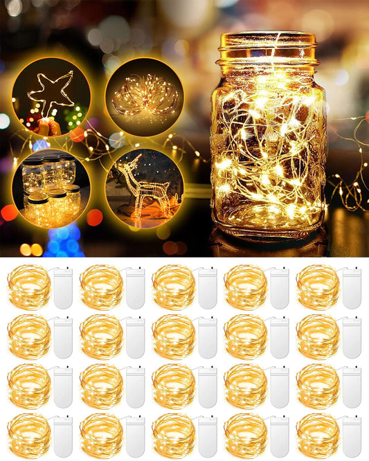 20 Pack Fairy Lights Battery Operated 3.3ft 20 LED Mini String Lights Waterproof Copper Wire for Wedding Party Mason Jars Christmas Decorations, Warm White