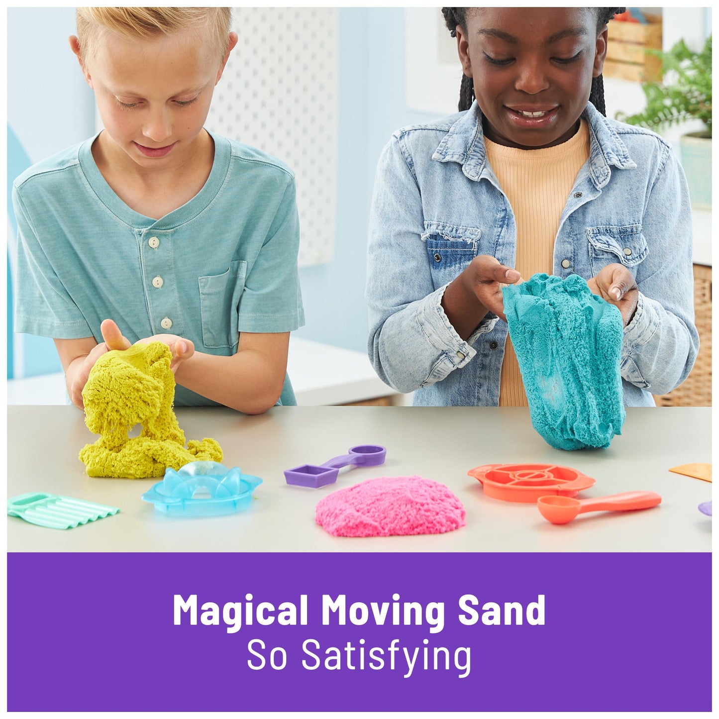 Ultimate Sandisfying Set with 2lbs Play Sand (Pink, Yellow & Teal), 10 Tools & Molds, Sensory Toys for Kids Ages 7 and up